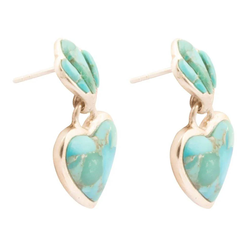 Turquoise Heart Drop Post Earrings - Image 2