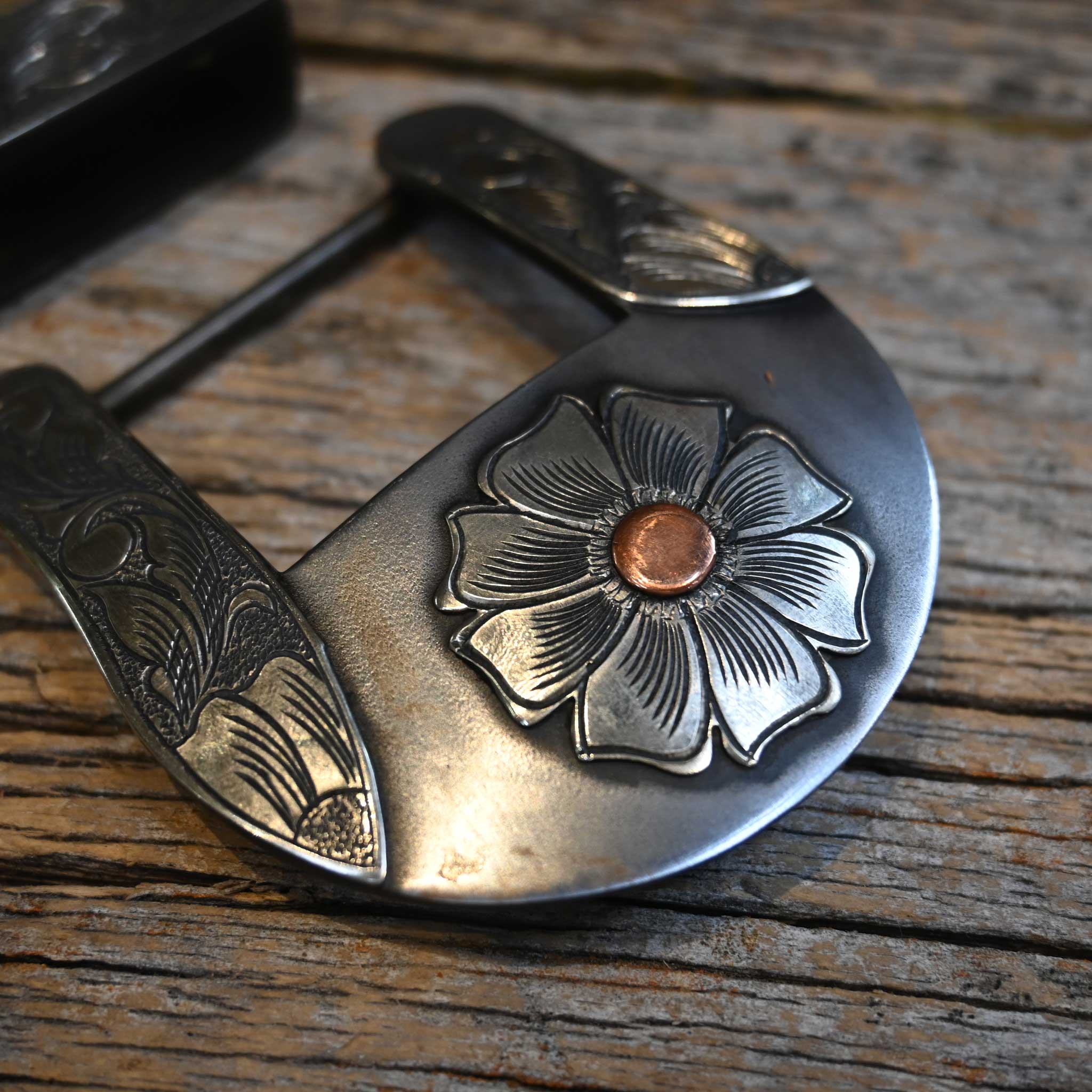 Turtle Jones 2 piece Mounted Copper & Silver Flower Buckle 267 - Image 2