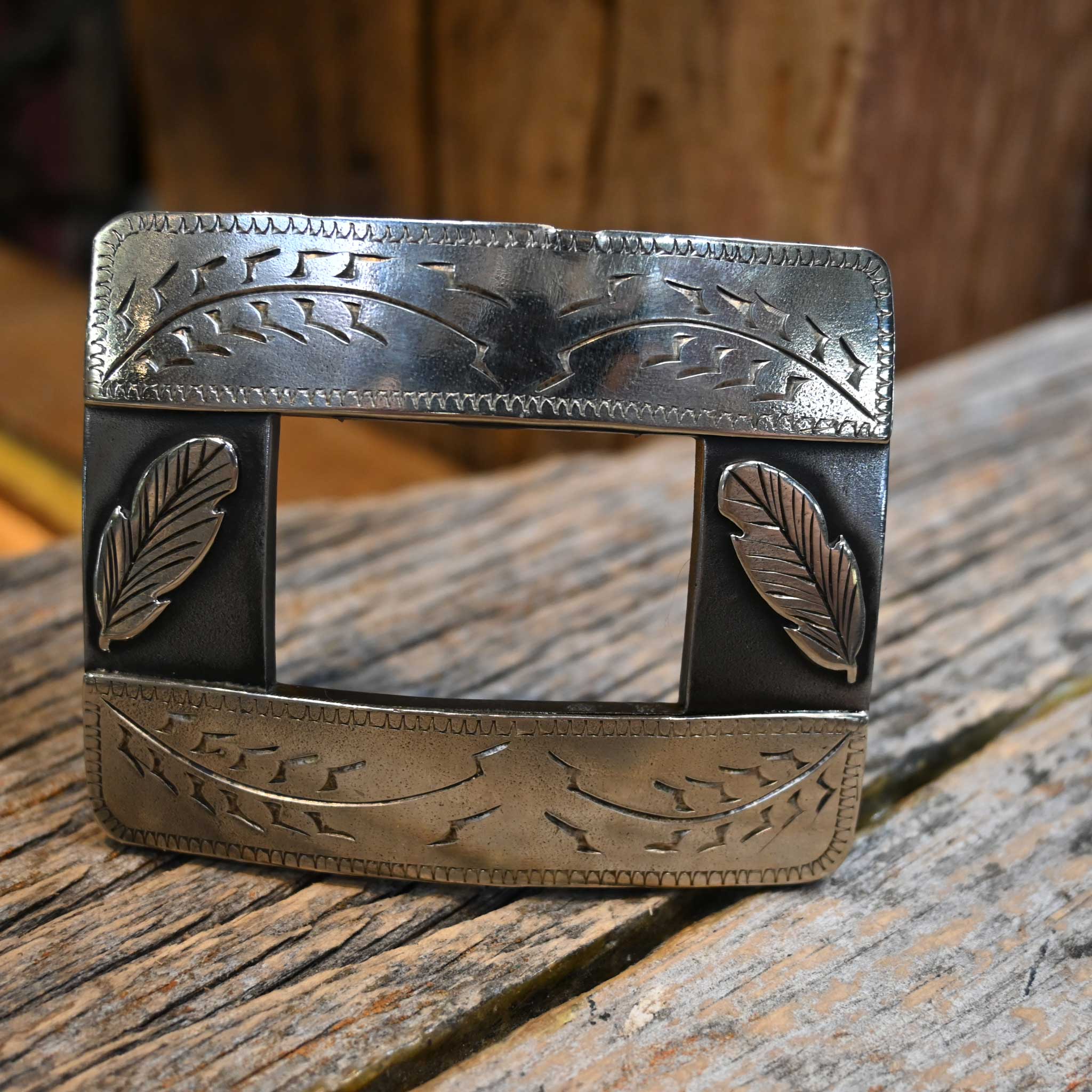 Turtle Jones Silver Engraved w/Leaf Motif Belt Buckle