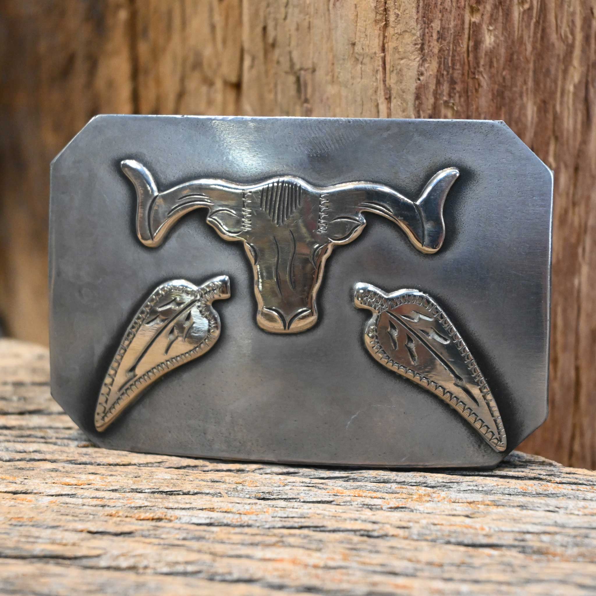 Turtle Jones Silver Mounted Longhorn Belt Buckle