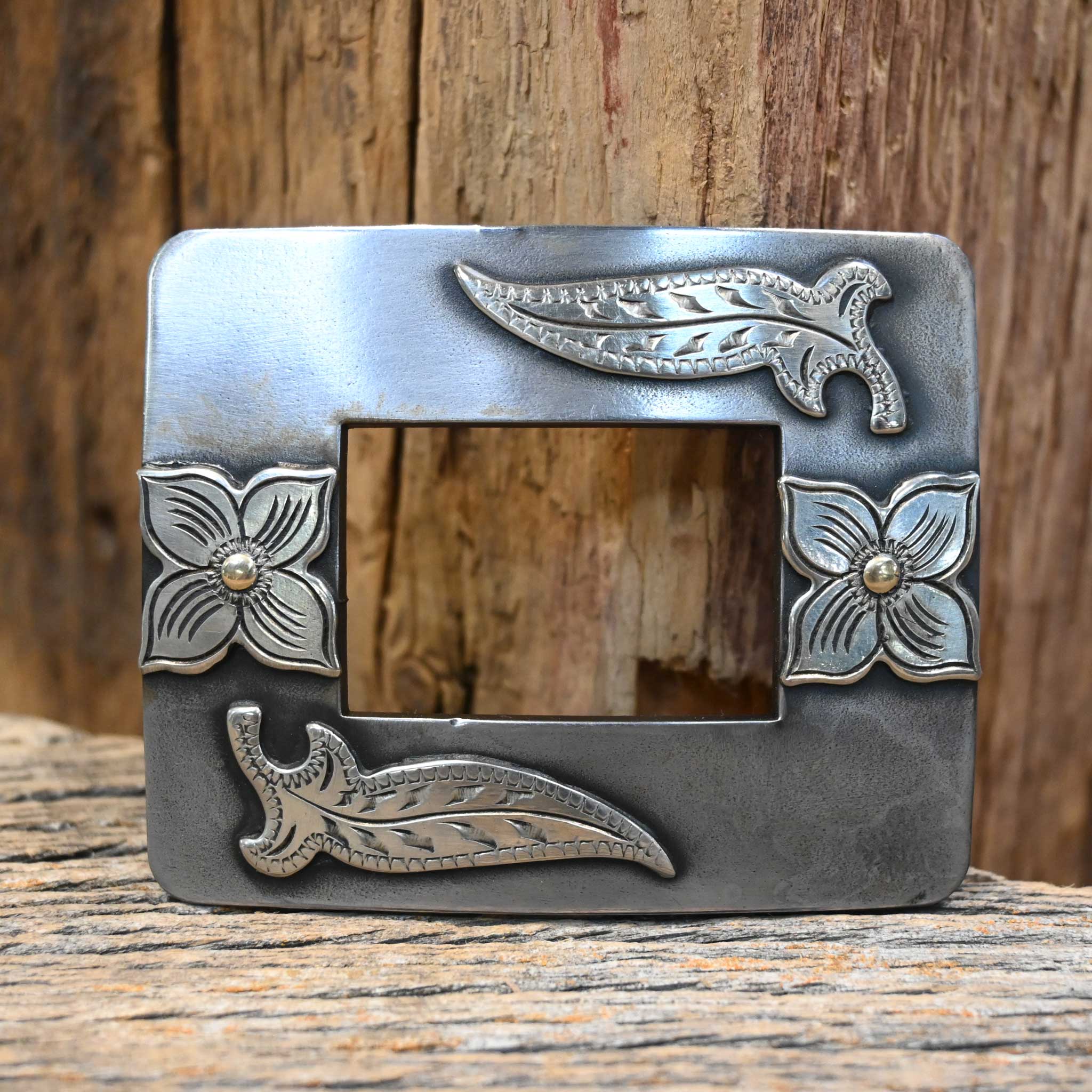 Turtle Jones Silver Mounted Floral Belt Buckle
