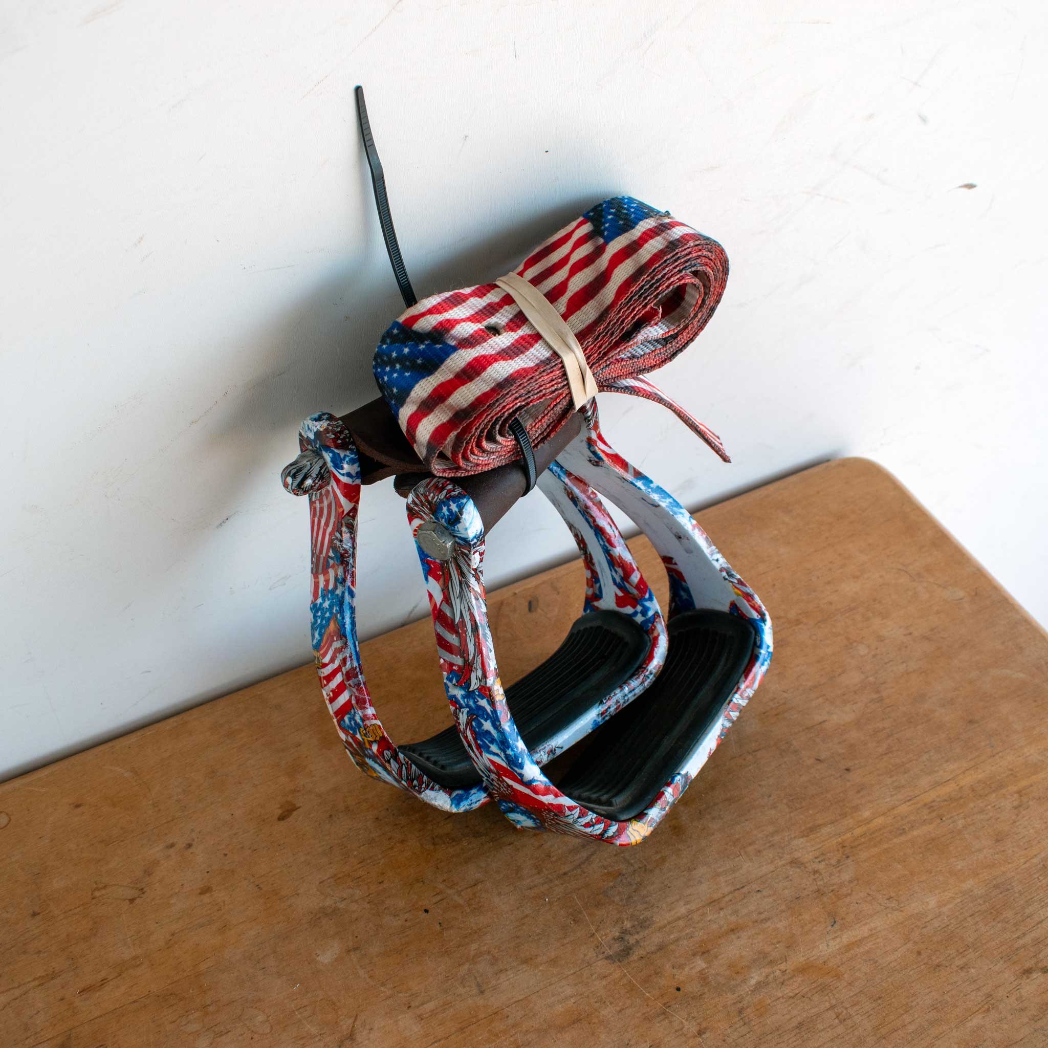 Used American Flag Metal Stirrups With Matching Nylon Strap - Image 2