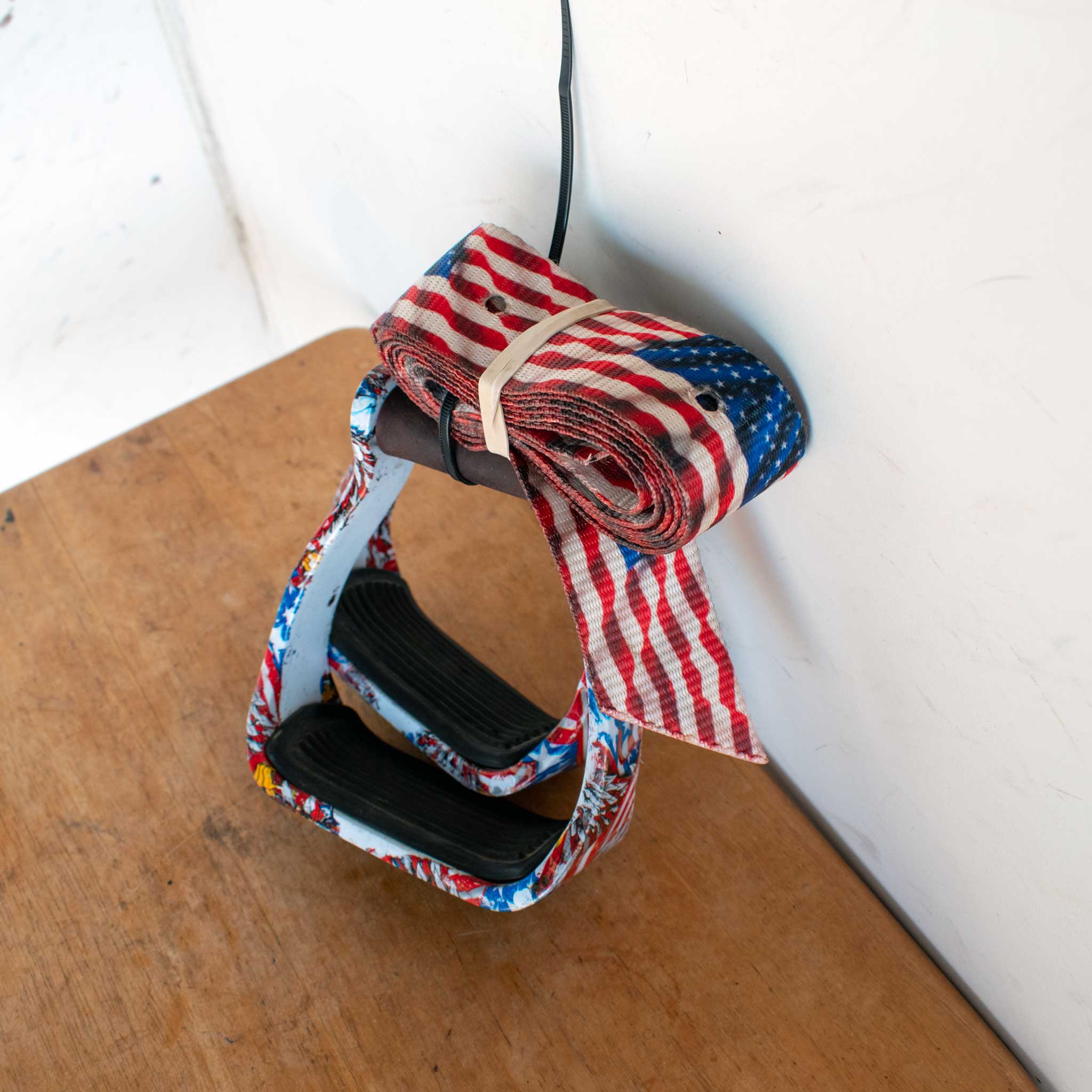 Used American Flag Metal Stirrups With Matching Nylon Strap - Image 3