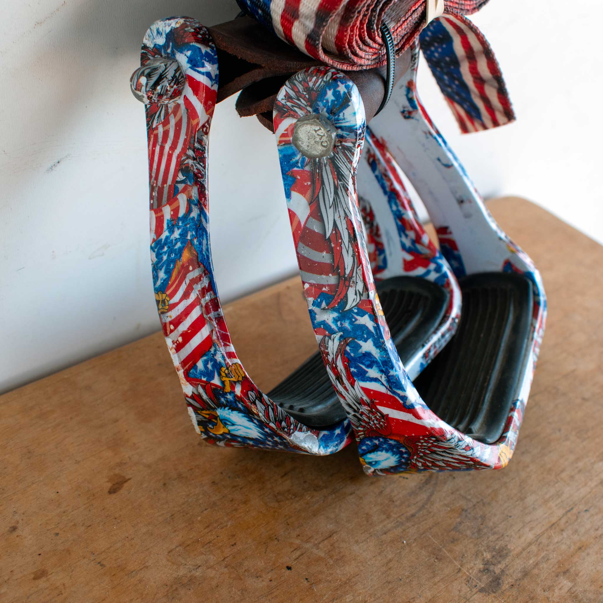 Used American Flag Metal Stirrups With Matching Nylon Strap - Image 5