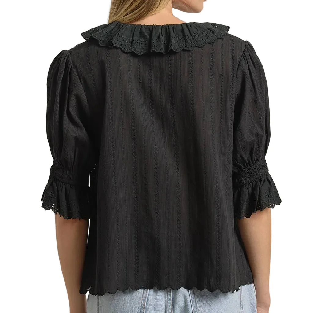 V-Neck Ruffle Black Top - Image 2