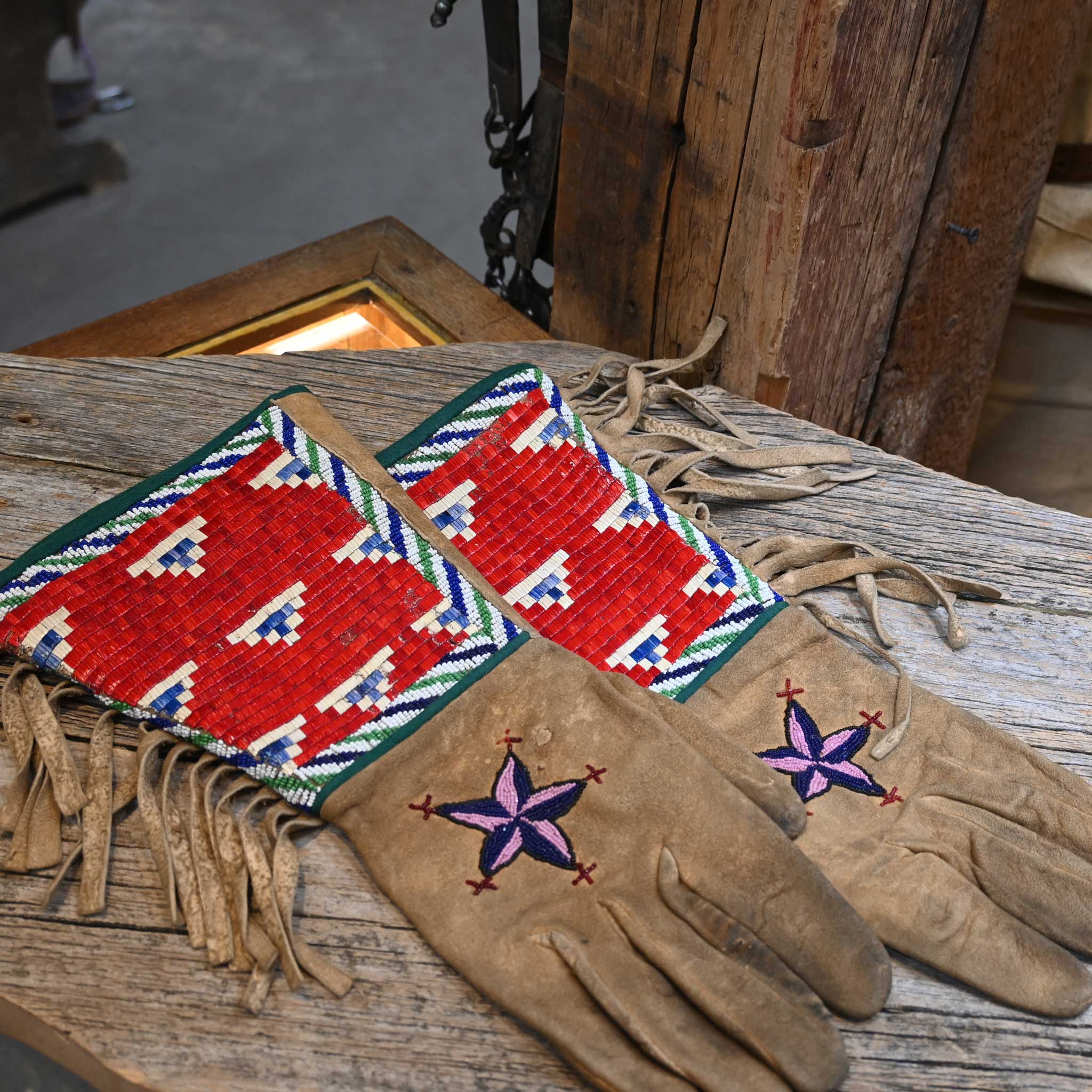 Vintage 1880's Sioux Indian guilled bead gauntlets