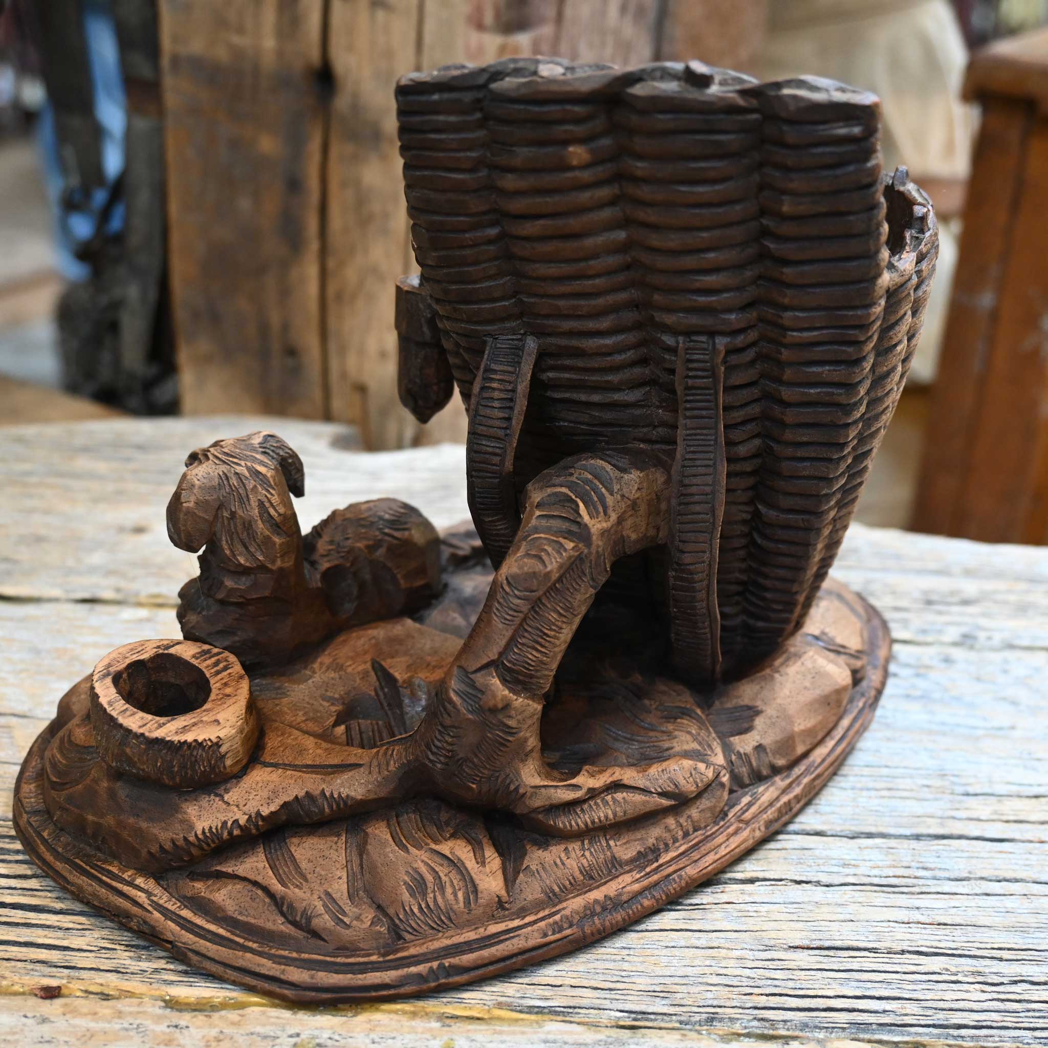Vintage Black Forest Carved Wood Pen Holder - Image 3