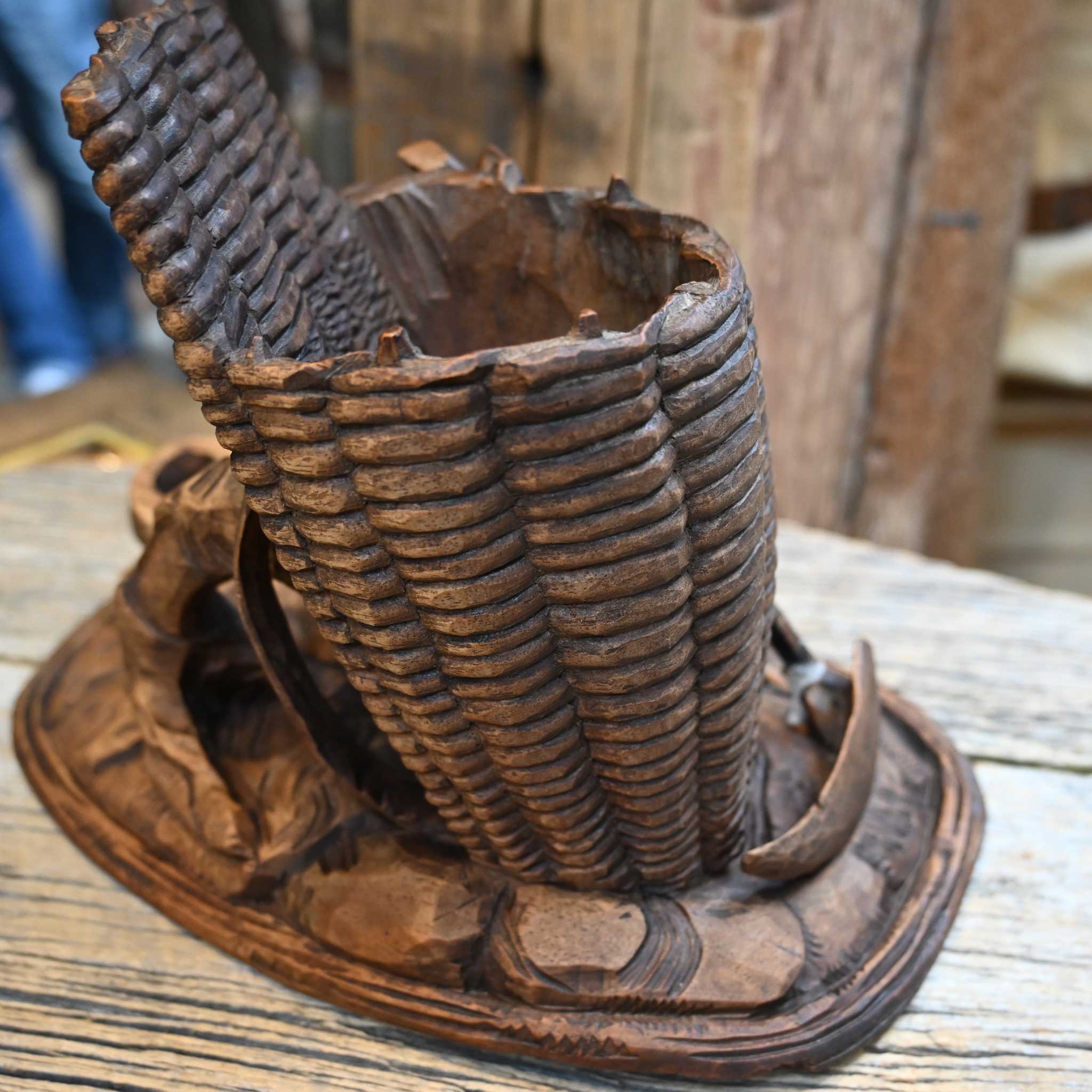 Vintage Black Forest Carved Wood Pen Holder - Image 4
