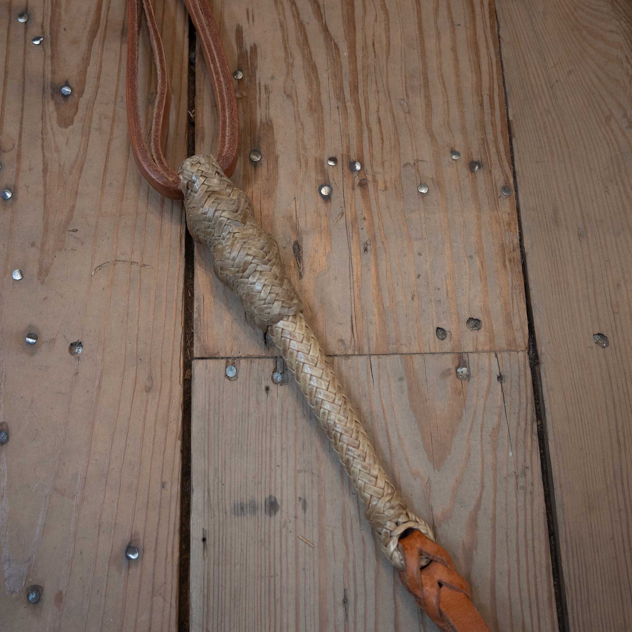 Vintage 27" Braided Rawhide & Leather Quirt - Image 2