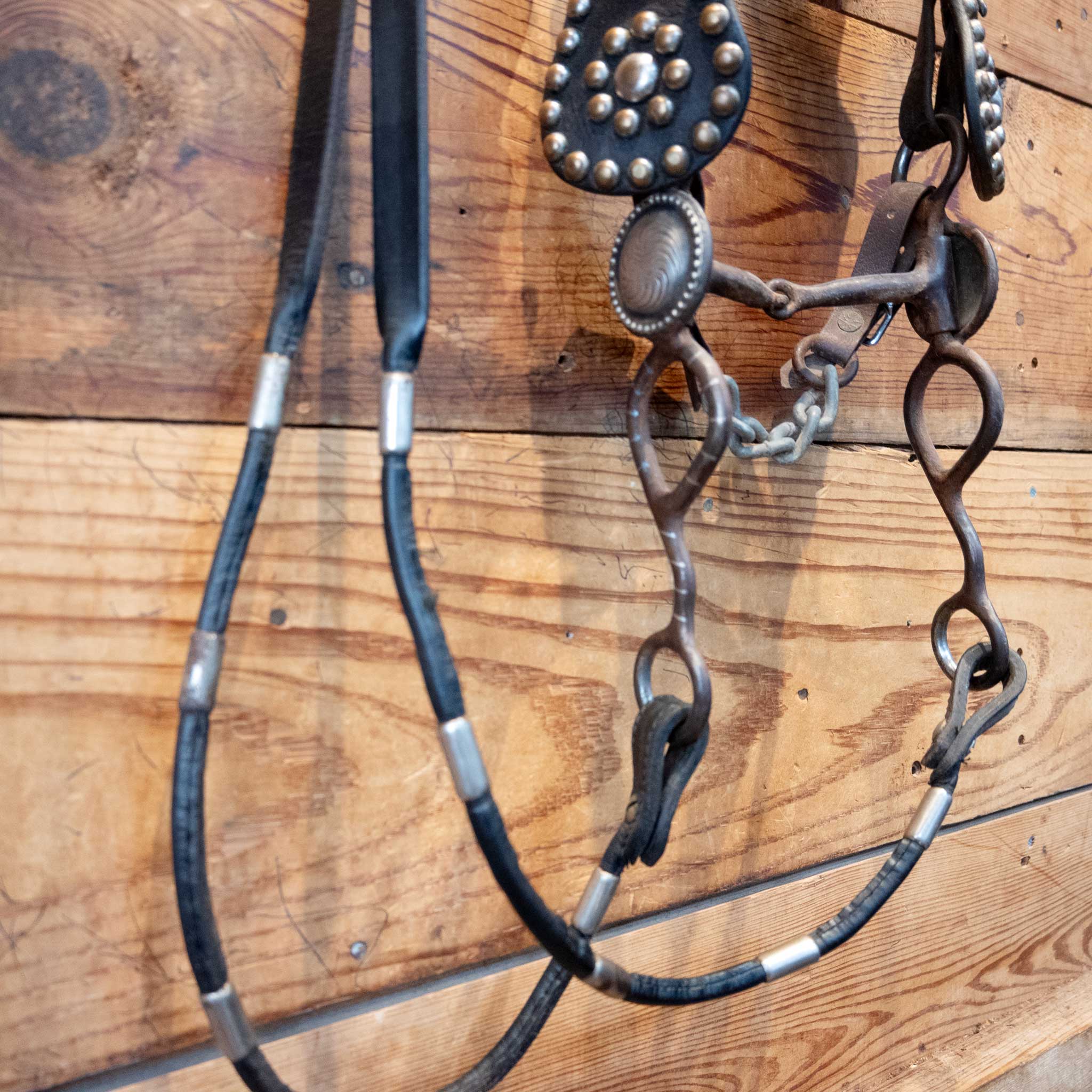 Vintage Brass Dots & Buttons Headstall w/a silver inlay bit - Image 2