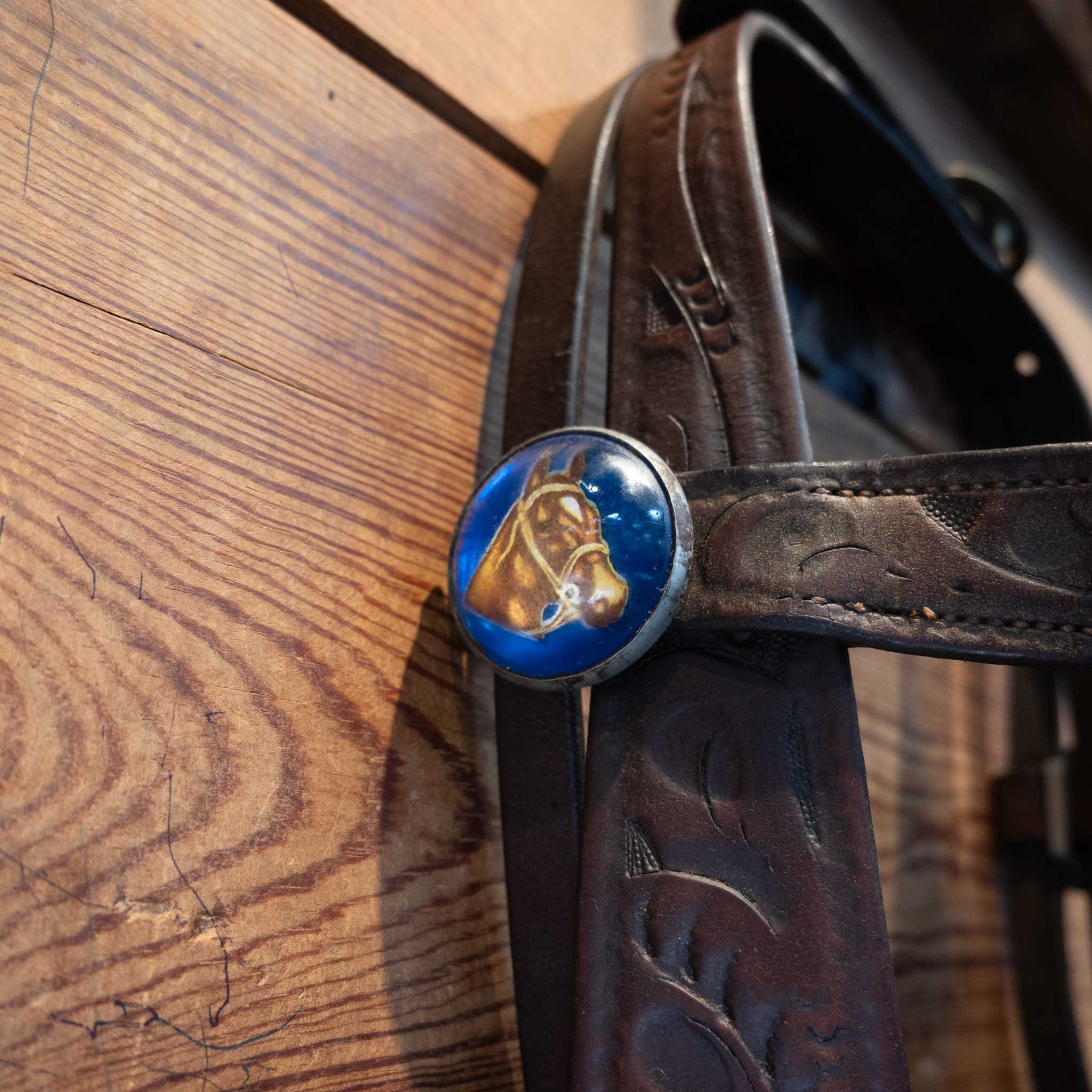 Vintage Tooled Headstall w/Horse Head Rossett's Bridle - Image 3