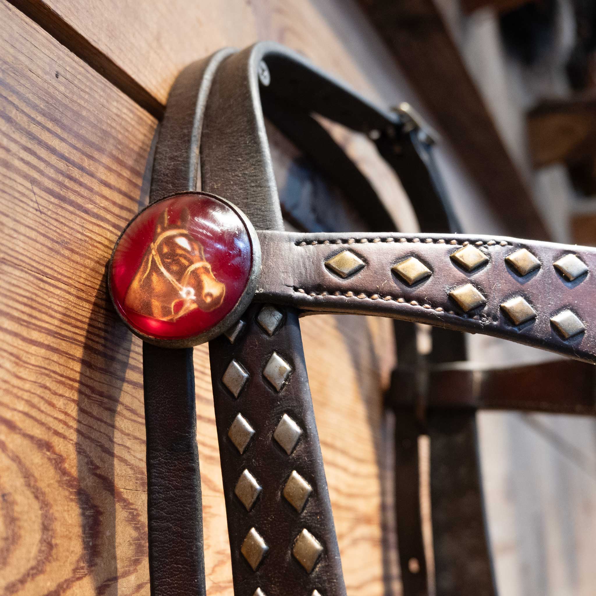Vintage Bridle Accented w/ Copper Diamond Dots & Red Concho buttons - Image 6