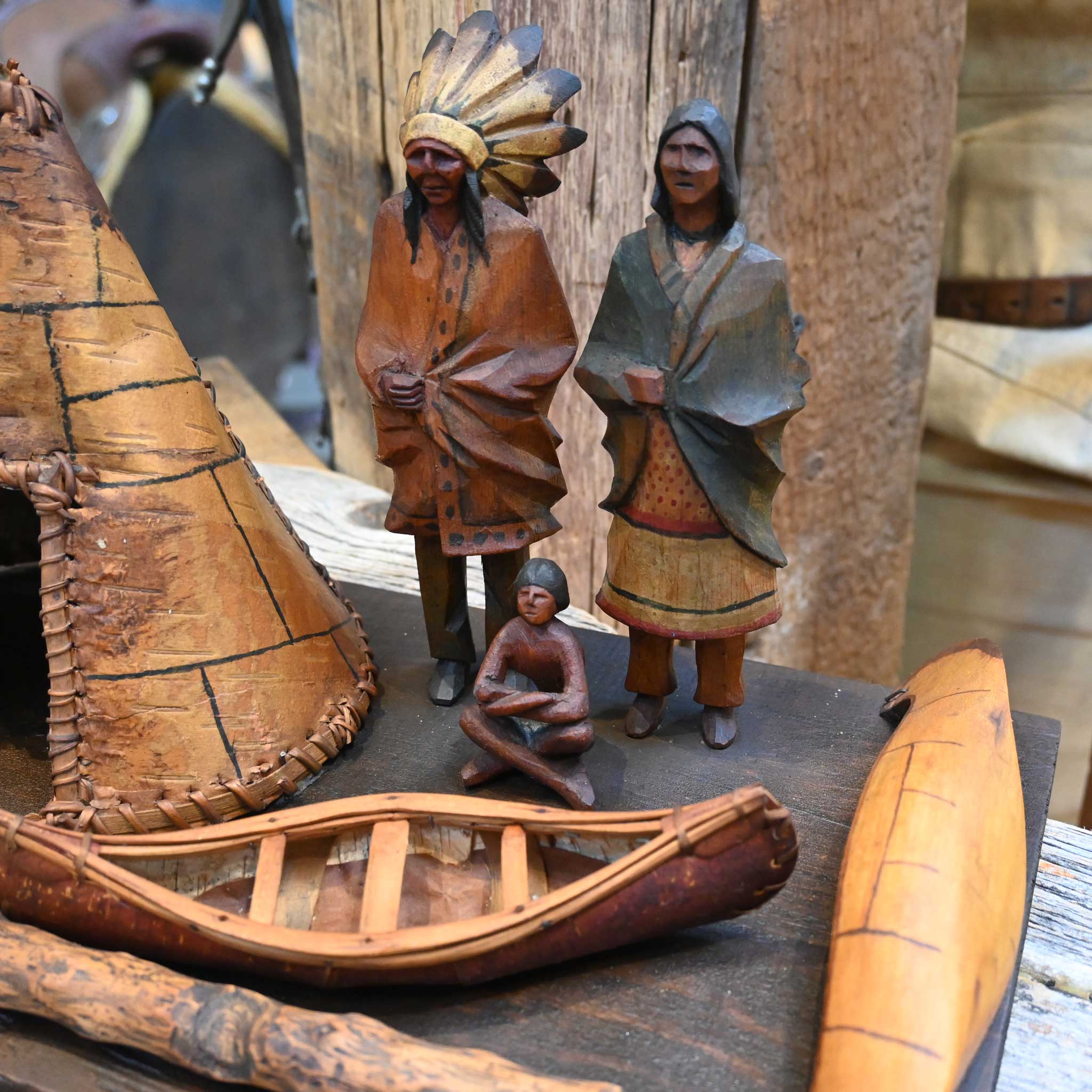 1920's Carved Wood Folk Art Indian Scene - Image 2