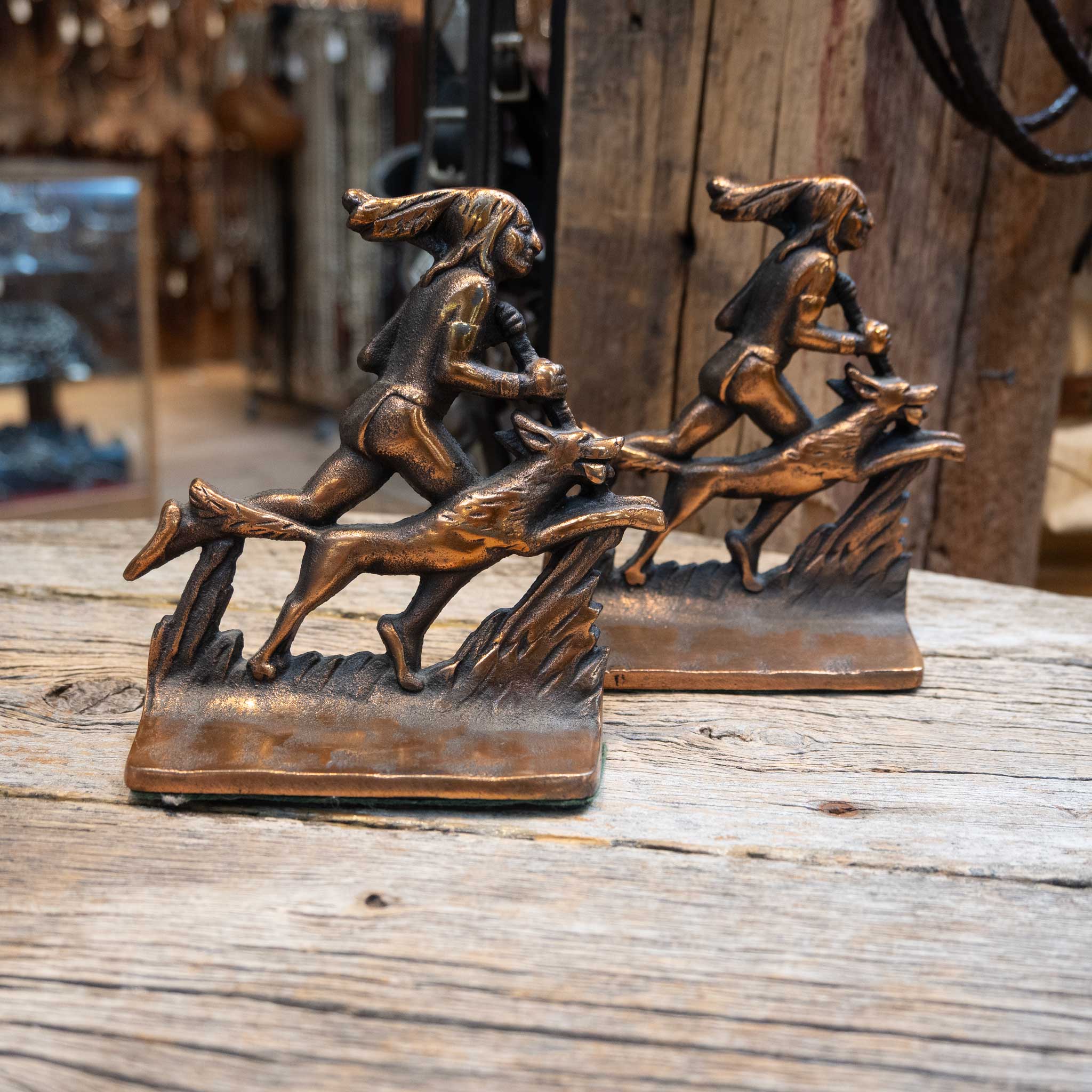 Vintage Cast Iron Hunting Indian w/dogs Bookends - Image 2