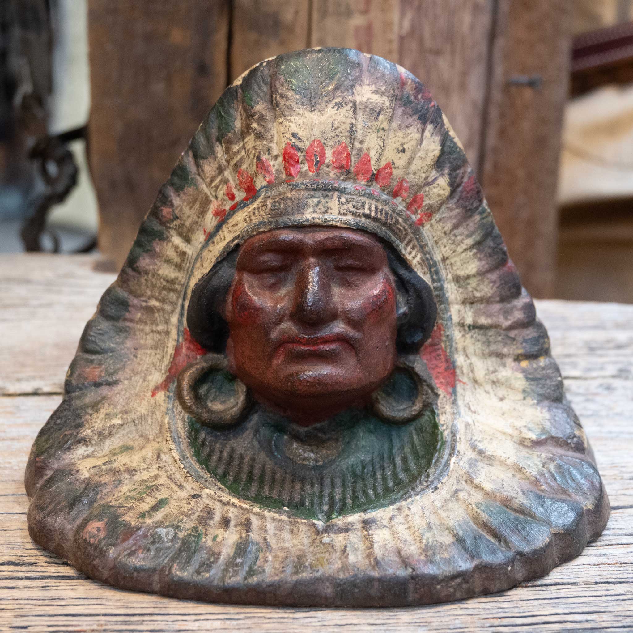 Vintage Cast Iron Indian Head Bookends - Image 3