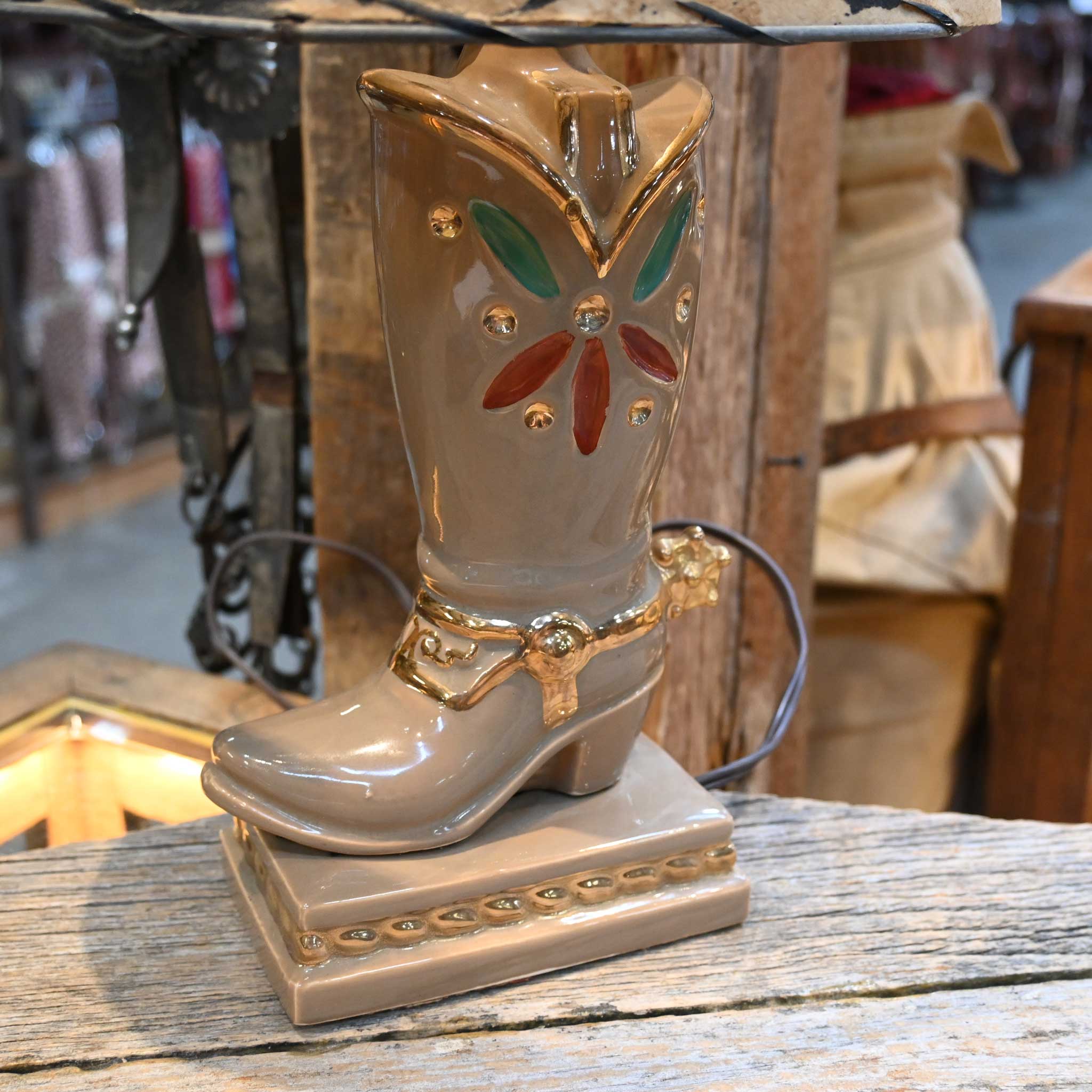 Vintage Ceramic Painted Boot Lamp w/ - Image 2