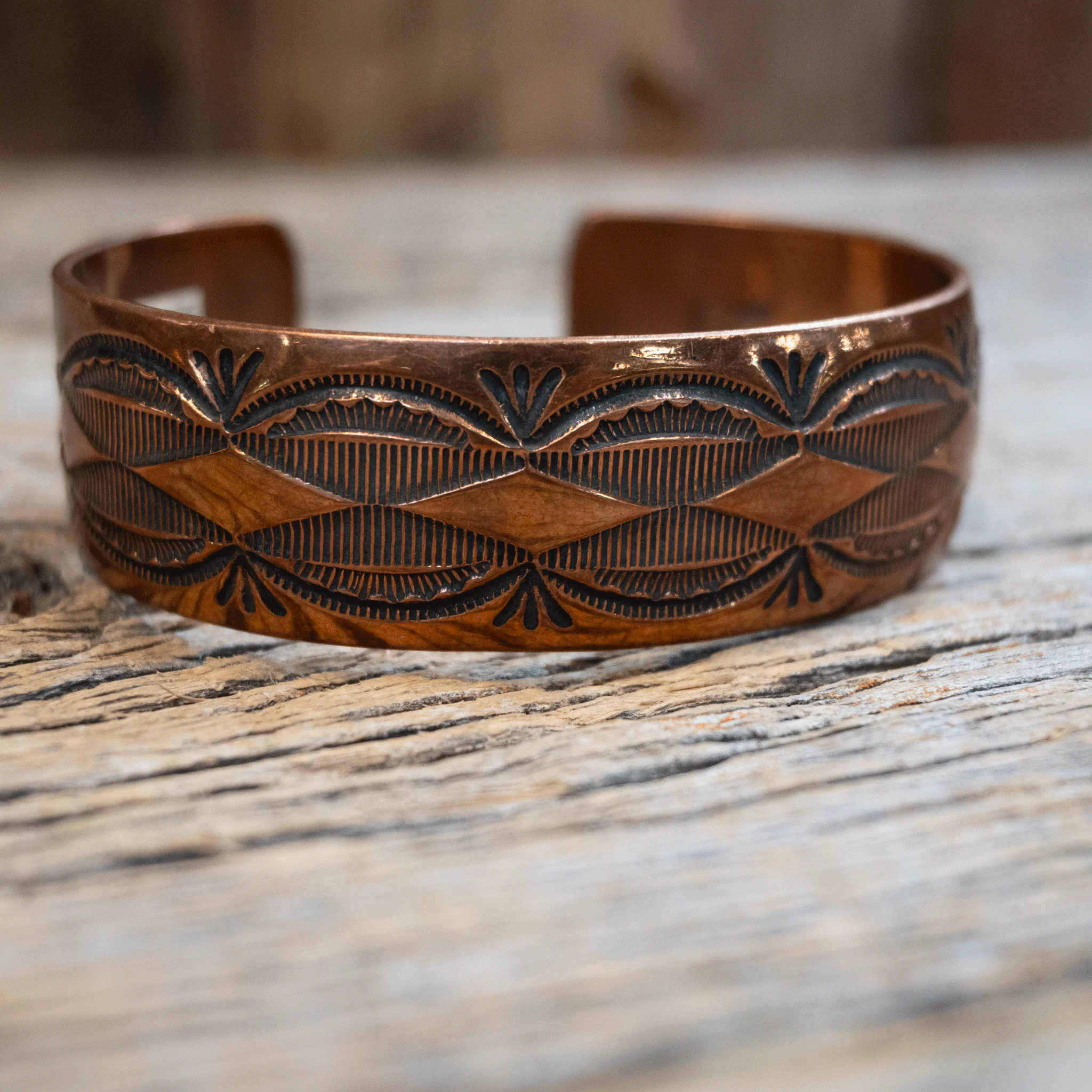 Vintage Stamped Copper Cuff - Image 2
