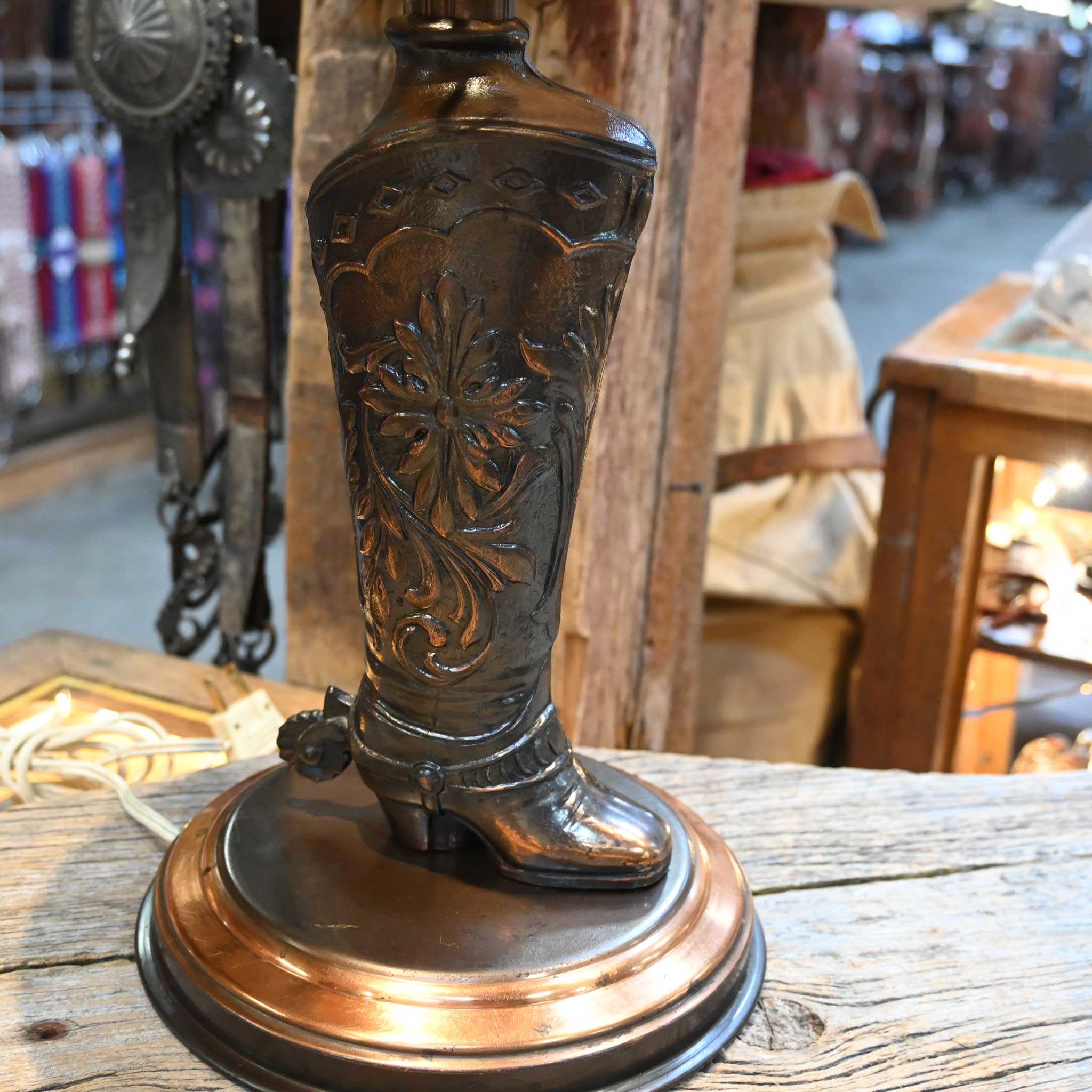 Vintage Copper Western Boot Lamp w/Shade - Image 2
