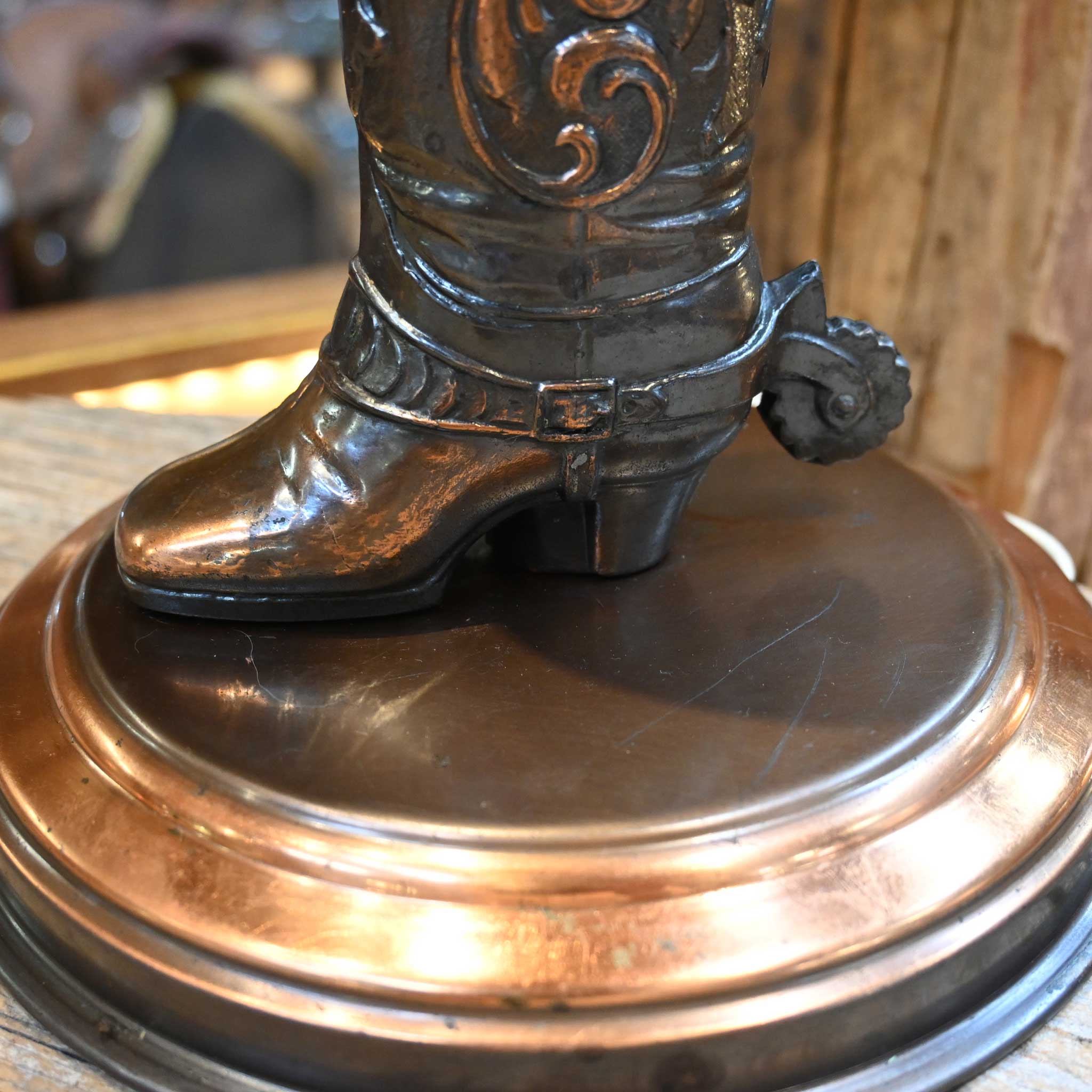 Vintage Copper Western Boot Lamp w/Shade - Image 4