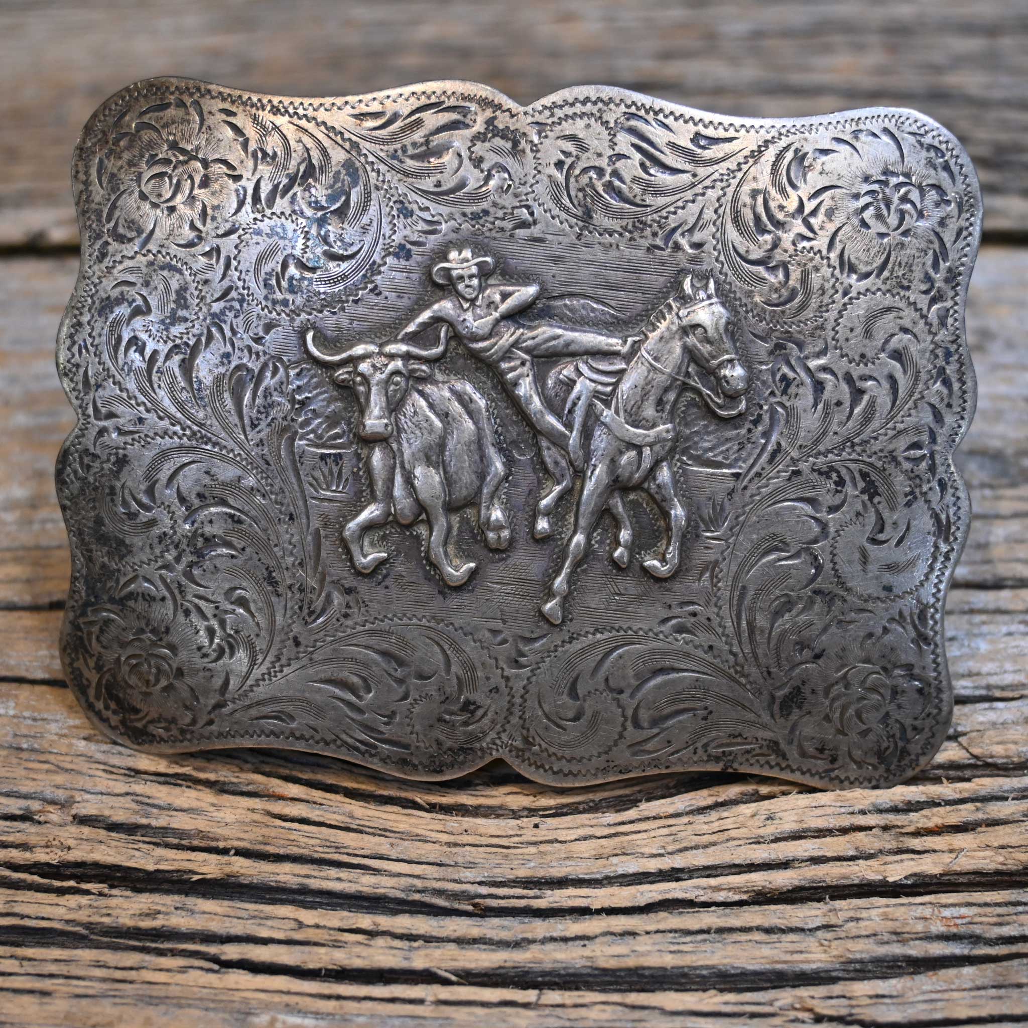 Vintage Solid Sterling Silver Diablo 1950's Bull Dogger Buckle