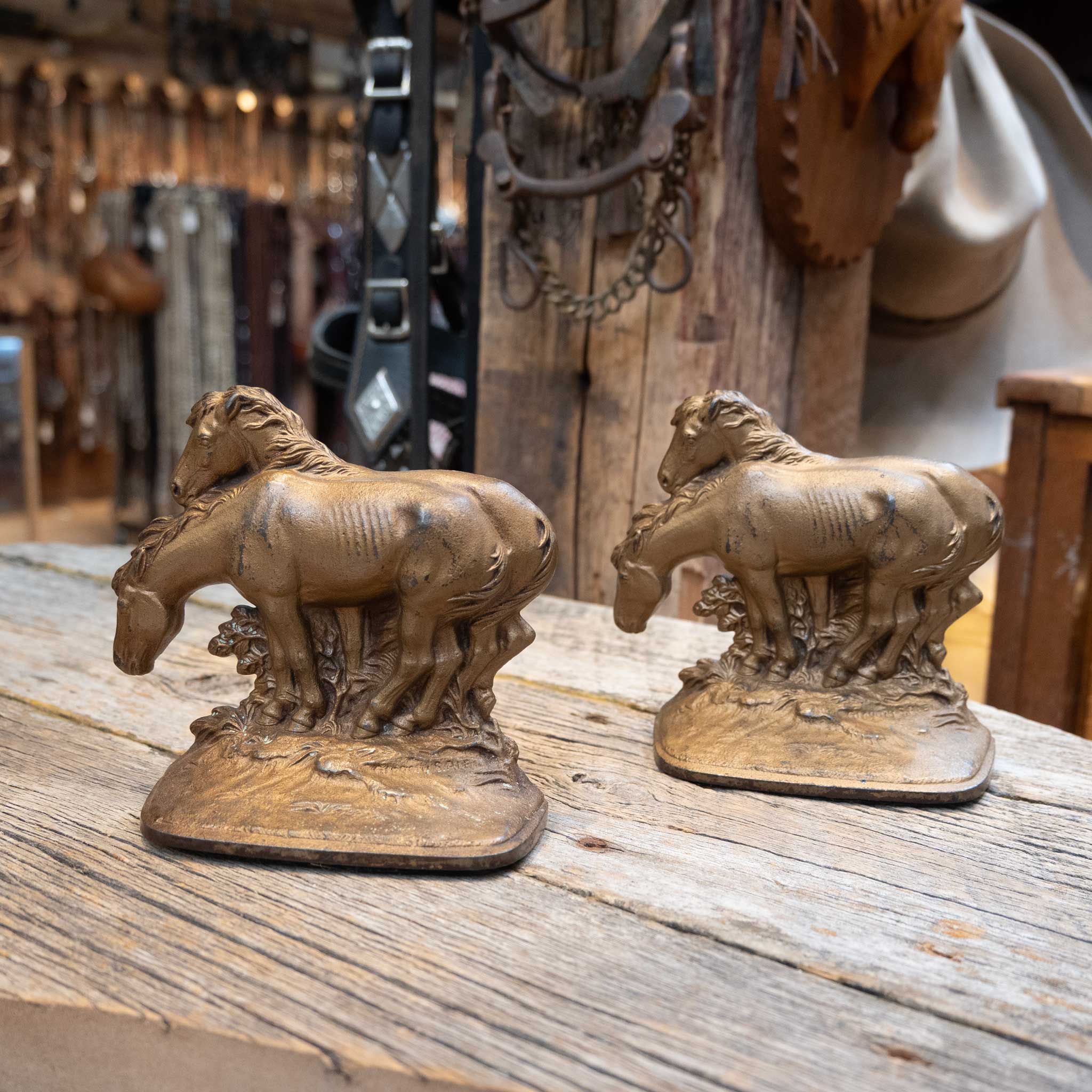 Antique Standing Horses Bookends - Image 2