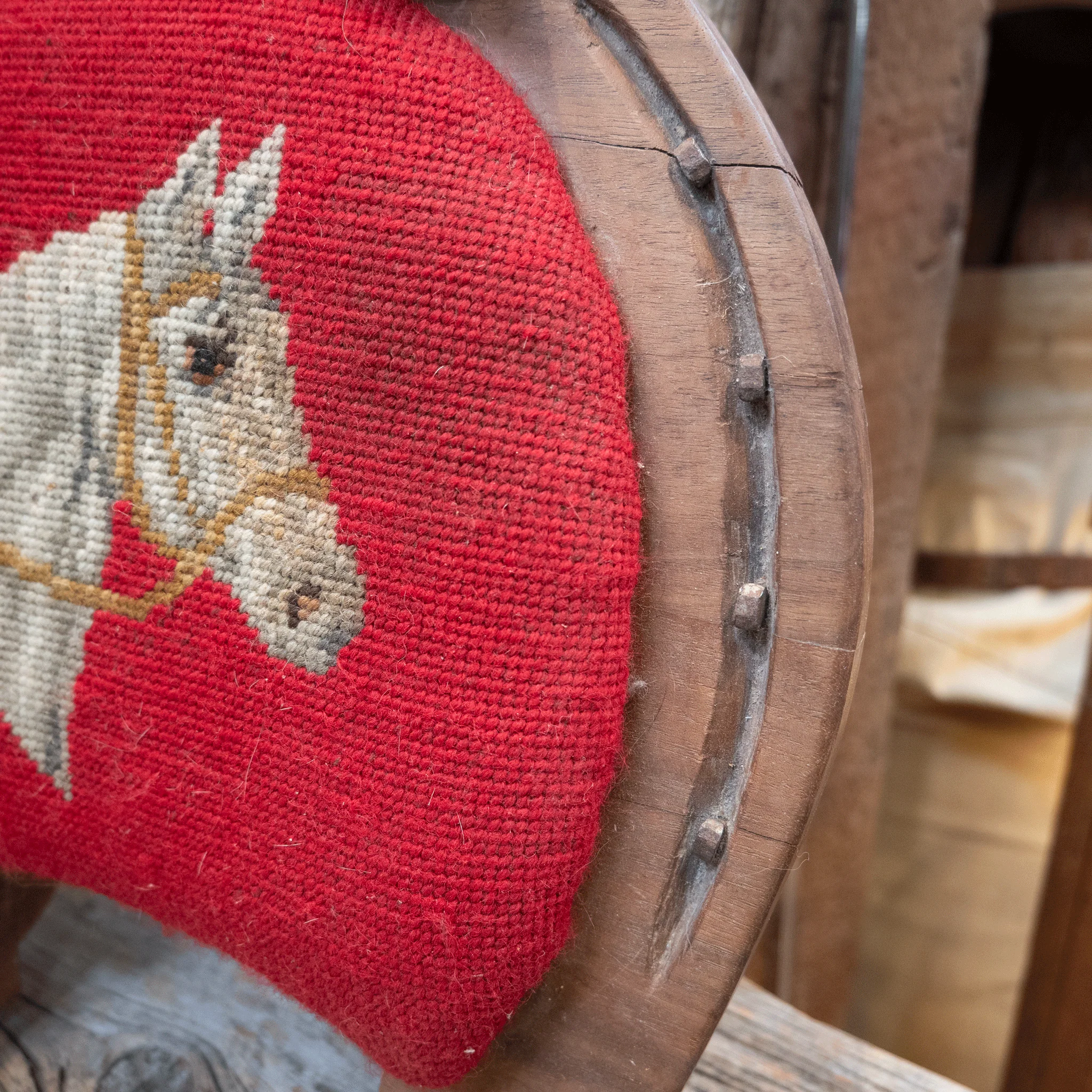 Vintage "Certain 74" Stool with Embroidered Horse - Image 3