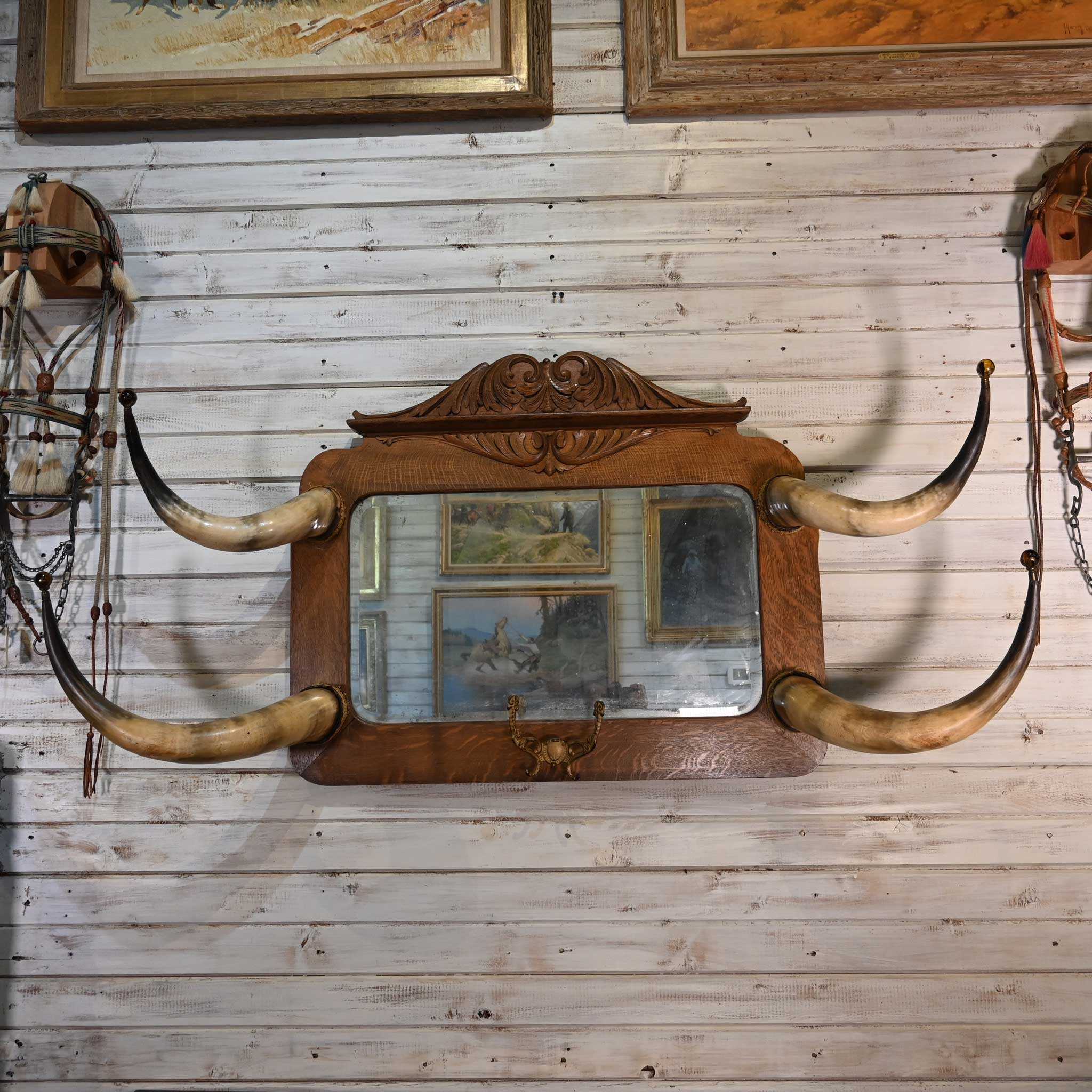 Vintage Horn Mirror Coat Rack
