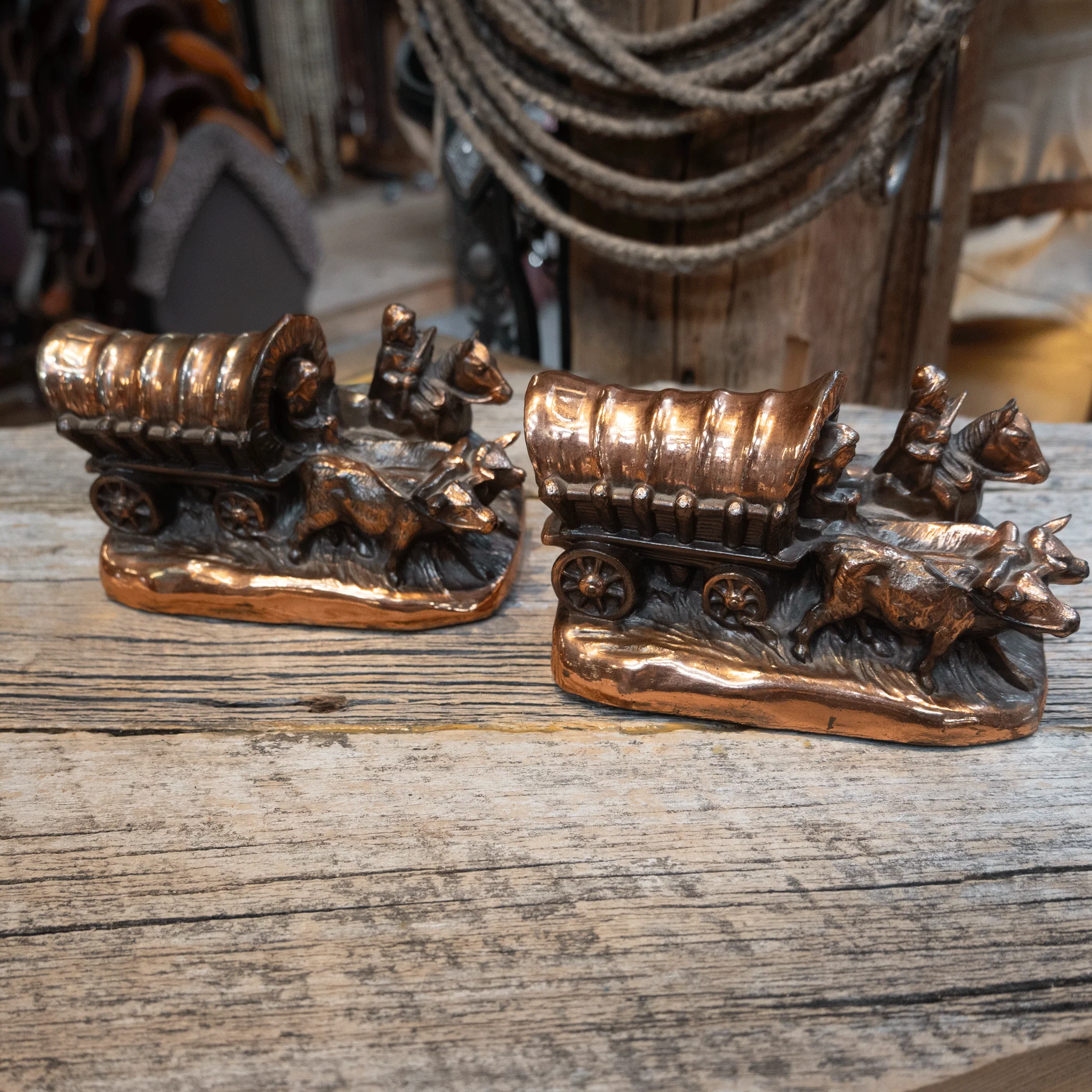 Vintage Dodge Inc. Horse & Carriage Copper Bookends - Image 2