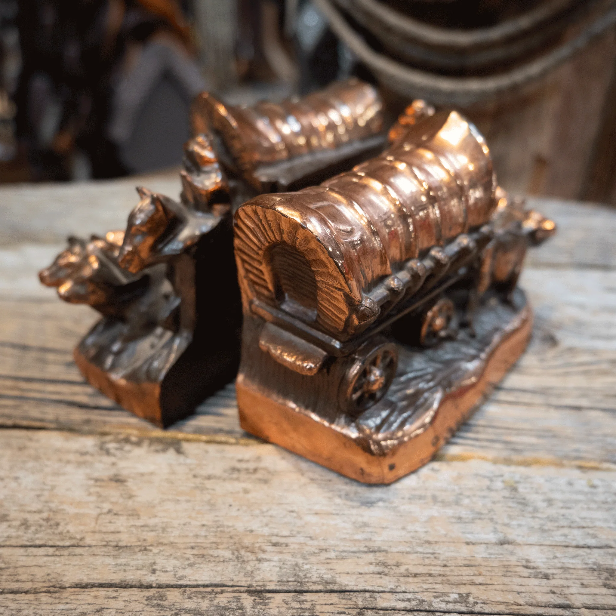 Vintage Dodge Inc. Horse & Carriage Copper Bookends - Image 3