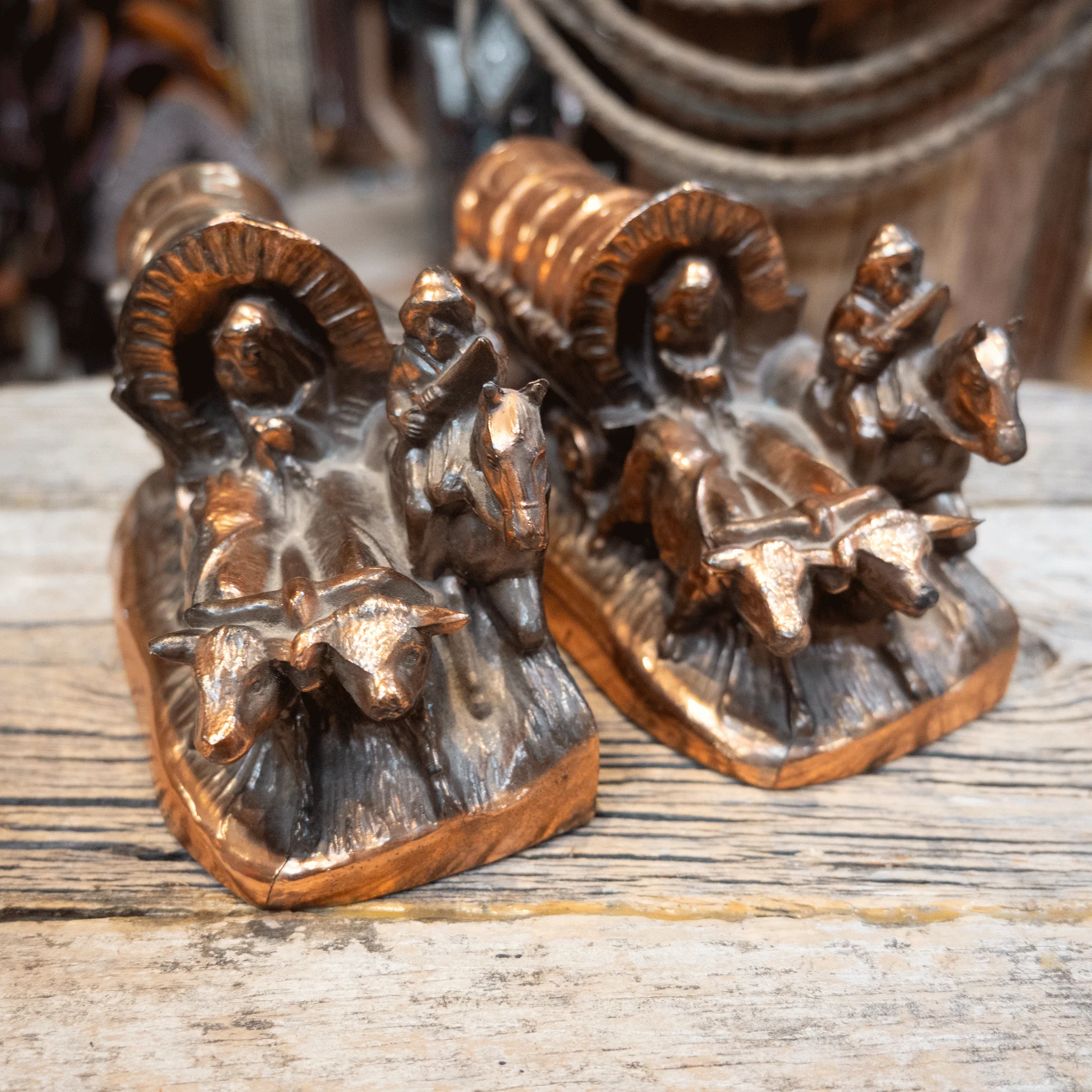 Vintage Dodge Inc. Horse & Carriage Copper Bookends - Image 4