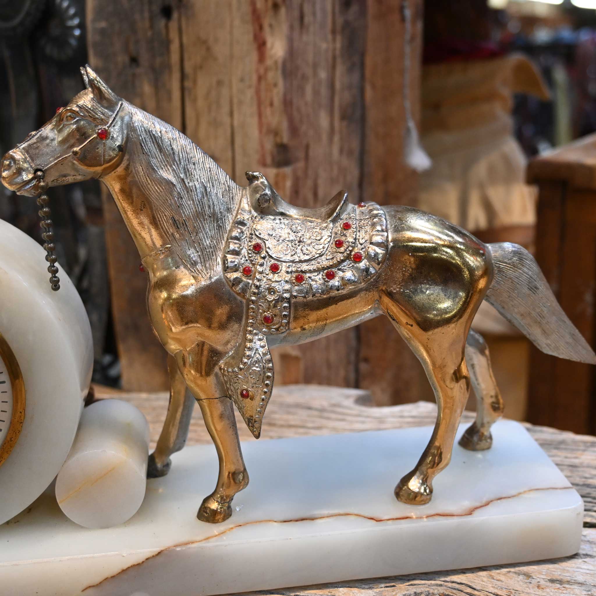 Vintage Horse Clock on Marble Base - Image 3