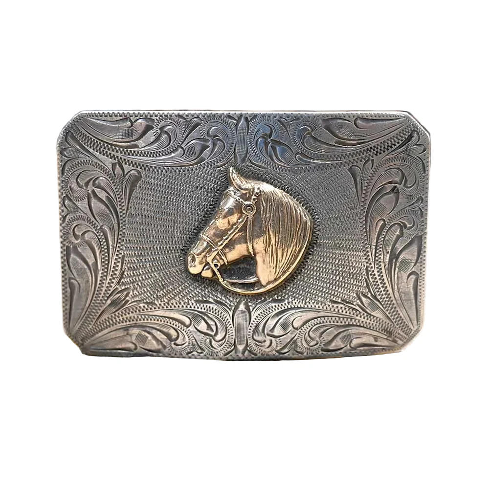 Vintage Sterling Silver & 10K Gold Horse Head Belt Buckle