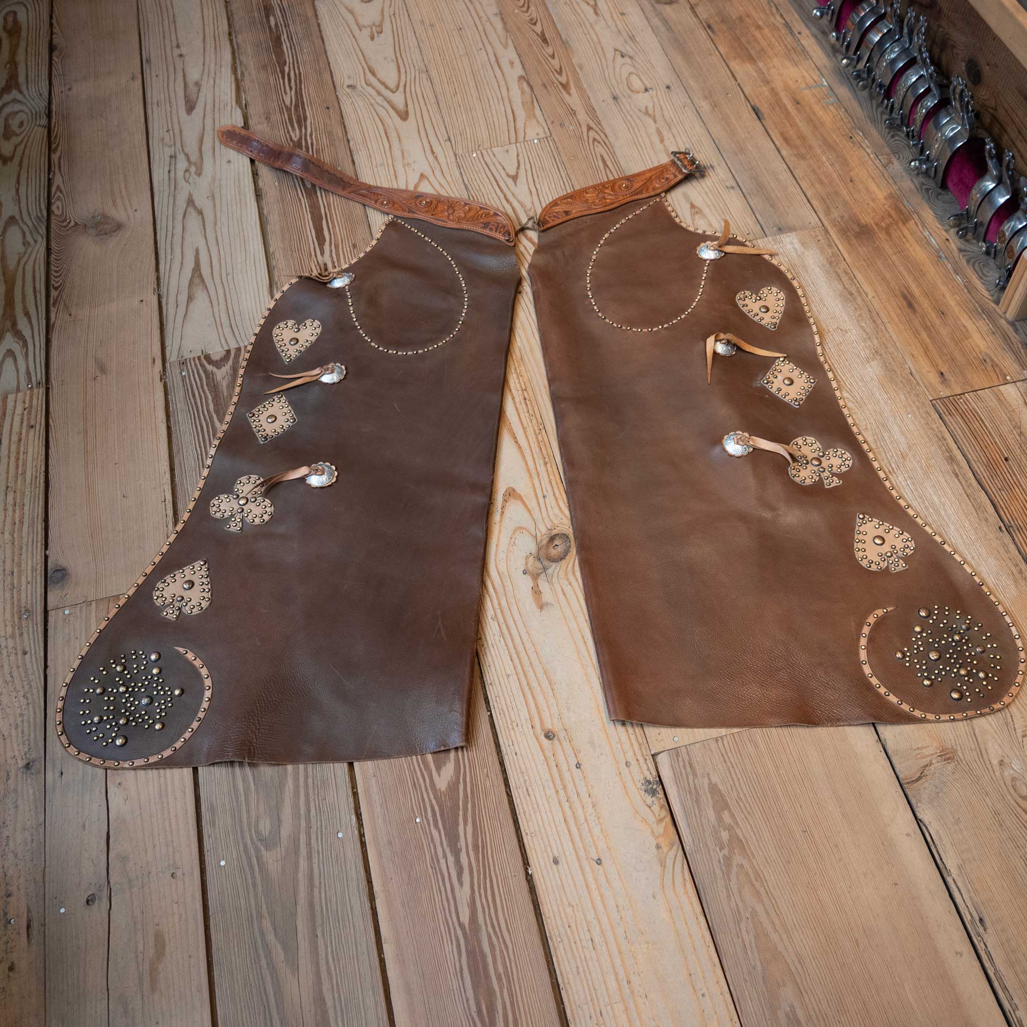 Vintage Handmade Chaps w/Card Suits & Tooled Yoke