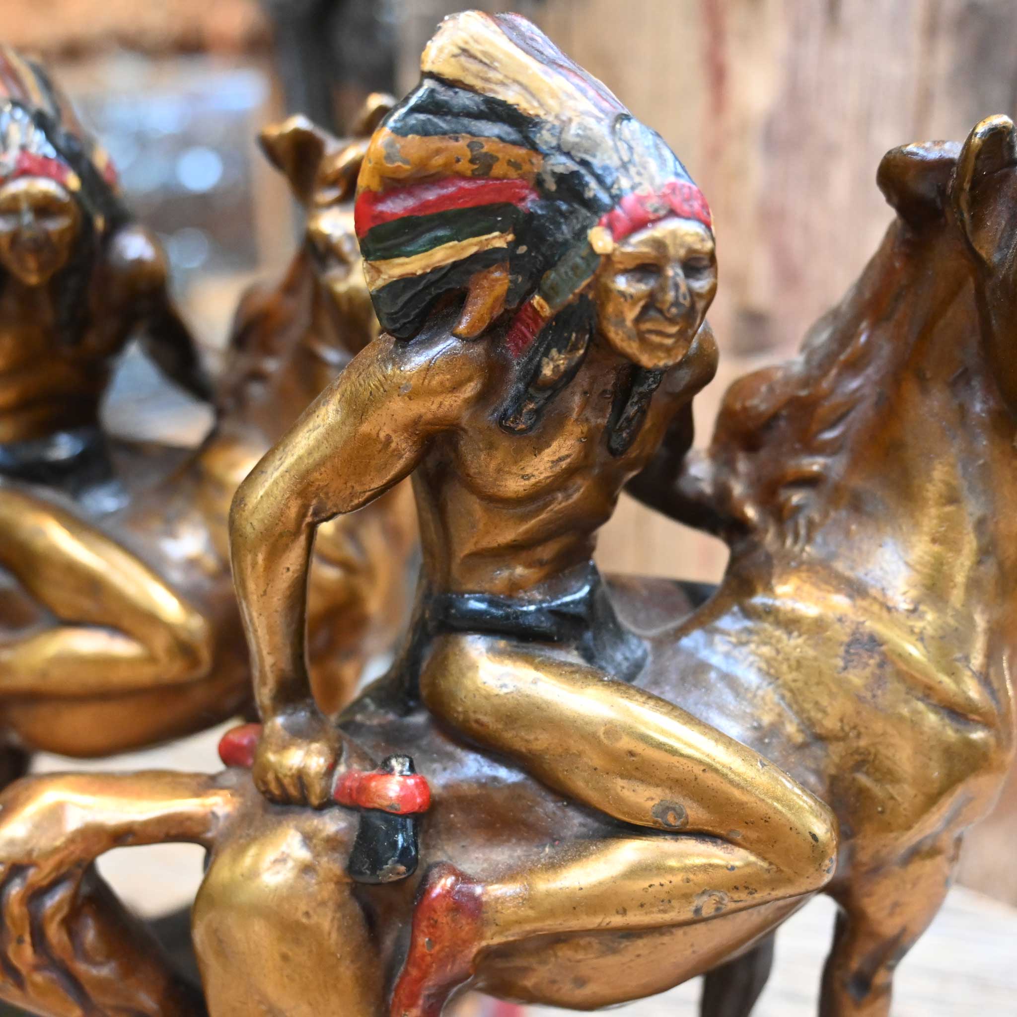 Vintage Paul Hertzel Bronze Horseback Indian Bookends - Image 2