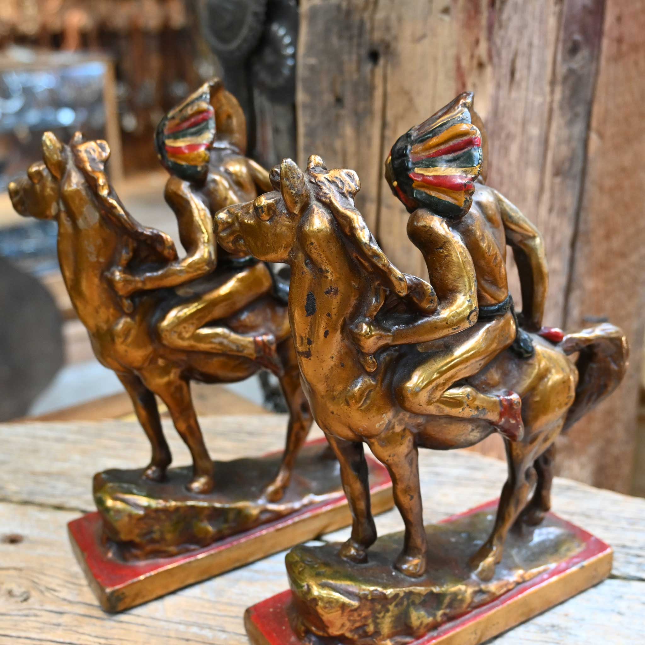Vintage Paul Hertzel Bronze Horseback Indian Bookends - Image 3