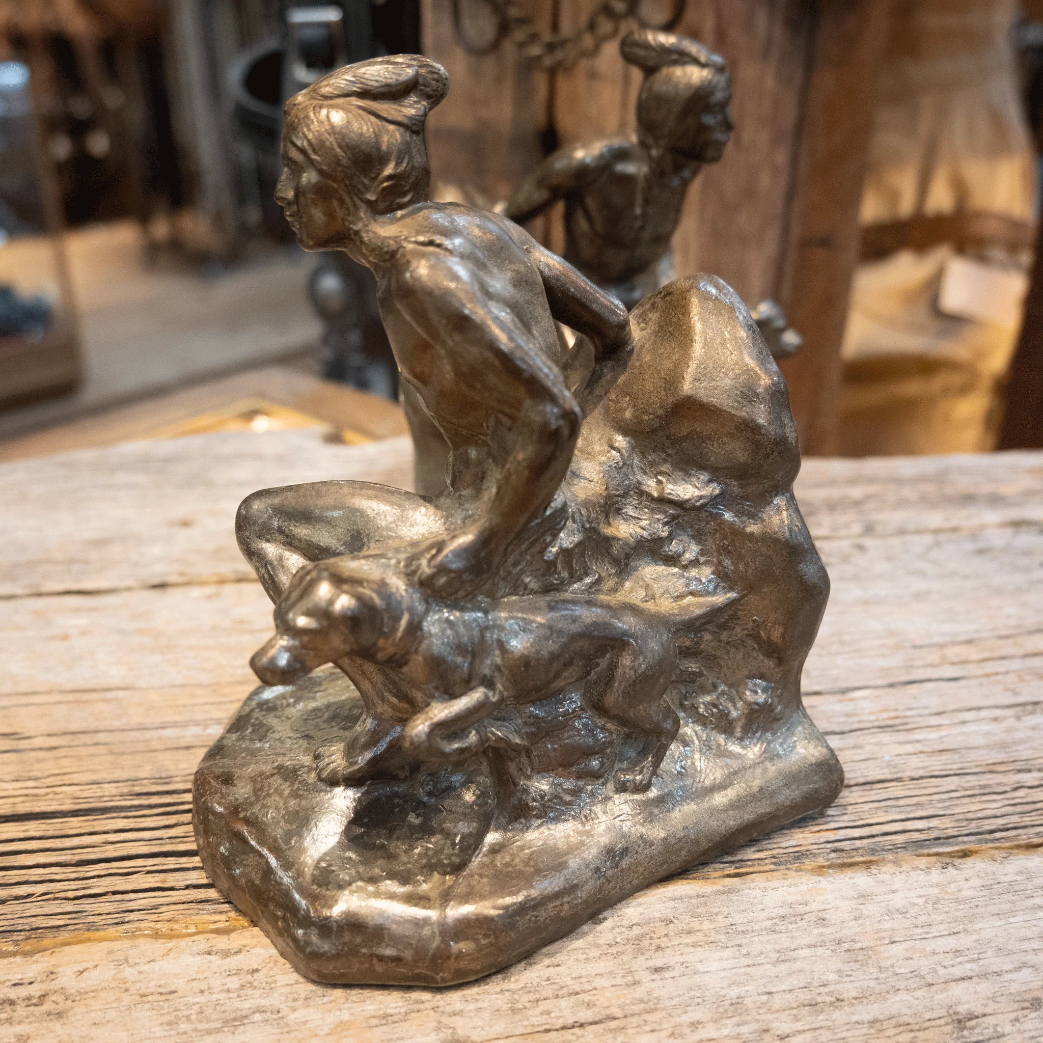 Vintage Pewter Indian Seeker w/dog Bookends - Image 2