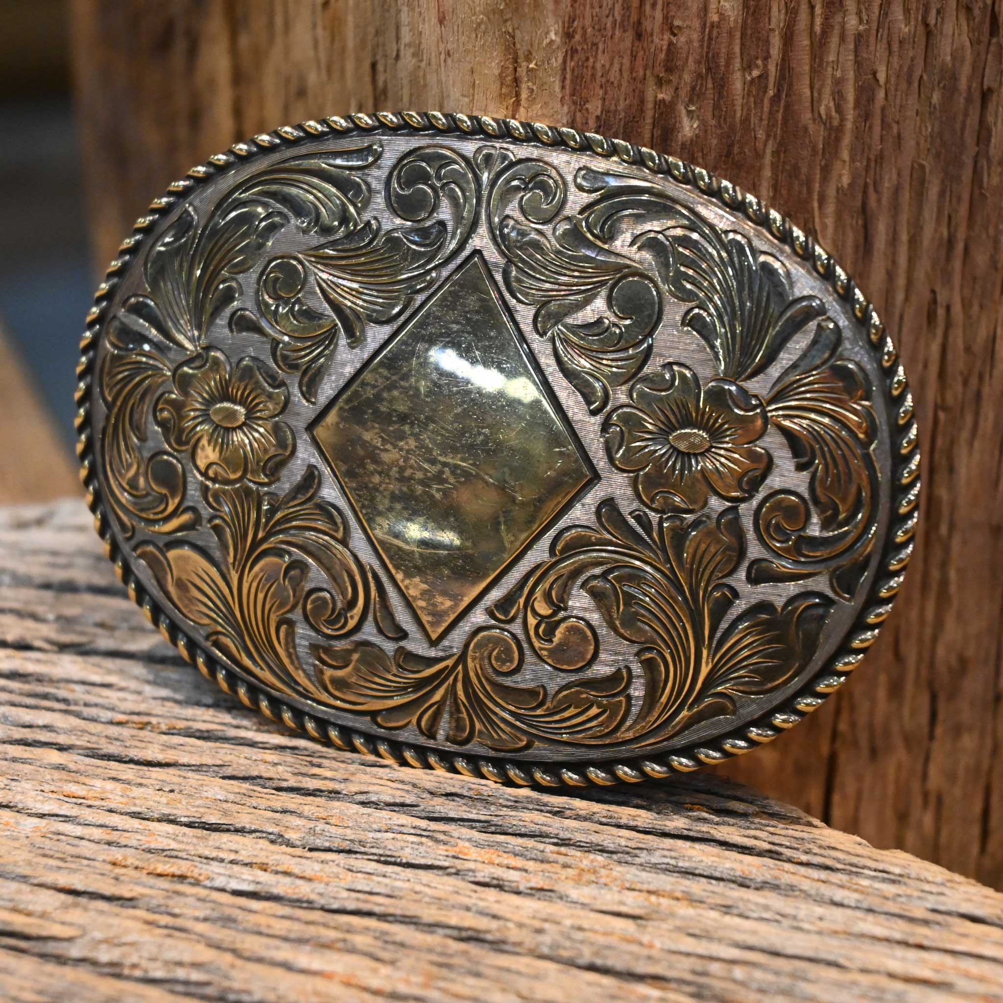 Vintage San Carlos Sterling Silver & 22k Gold Belt Buckle