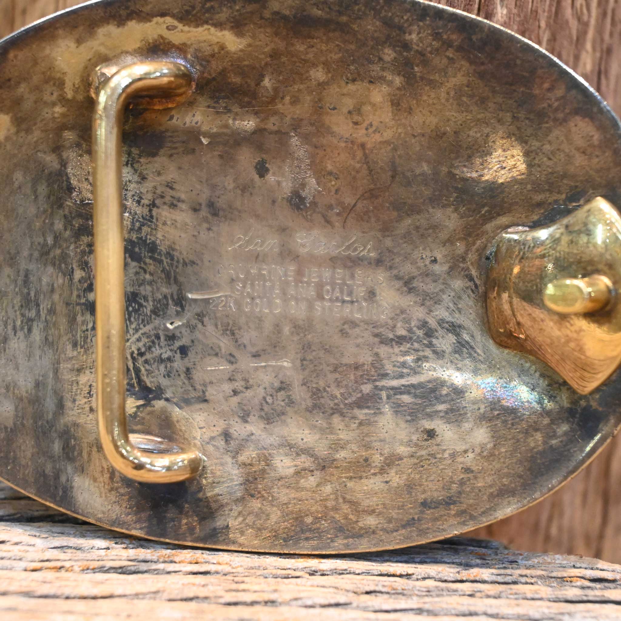 Vintage San Carlos Sterling Silver & 22k Gold Belt Buckle - Image 3