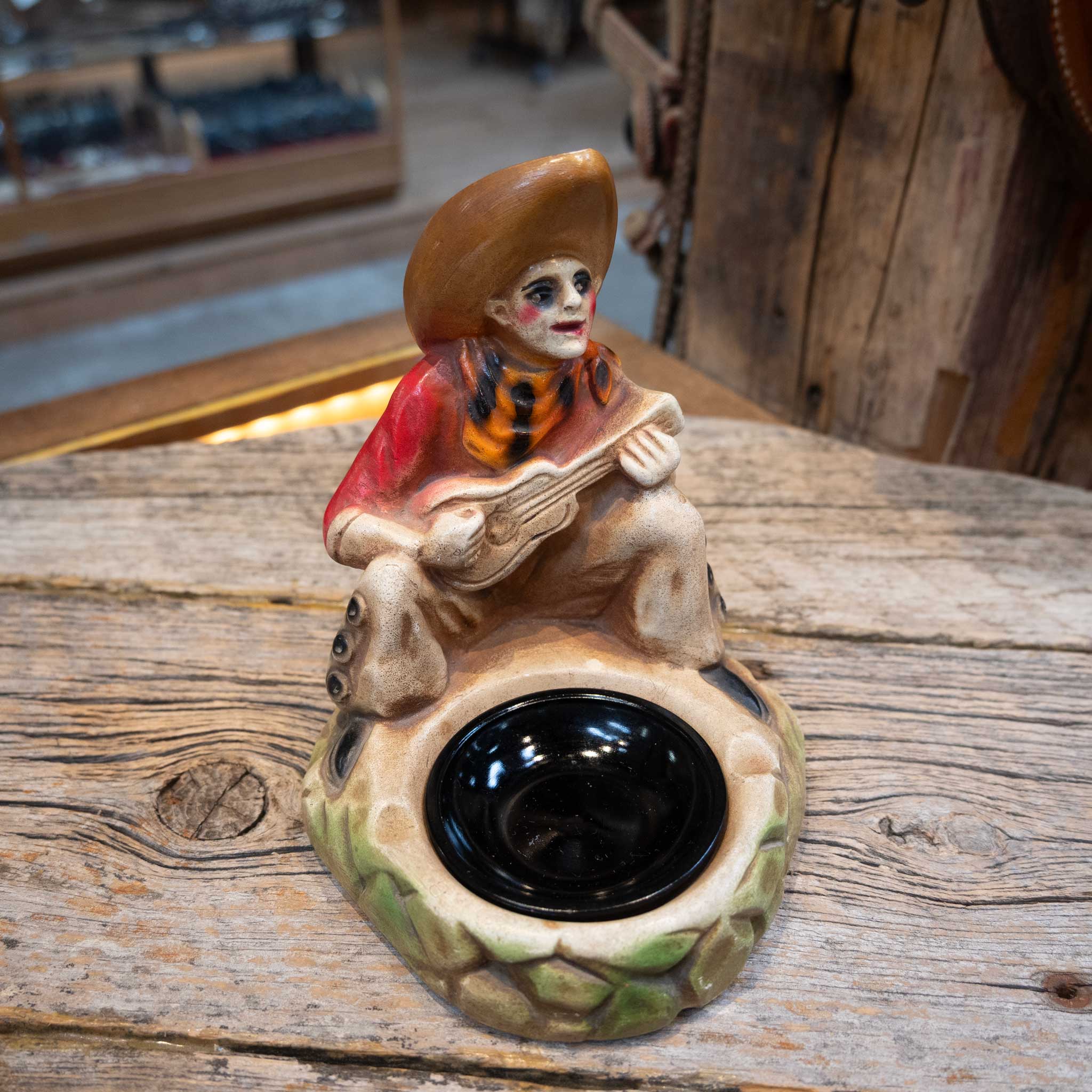 Singing Guitar Player Chalkware Ashtray w/Original Glass