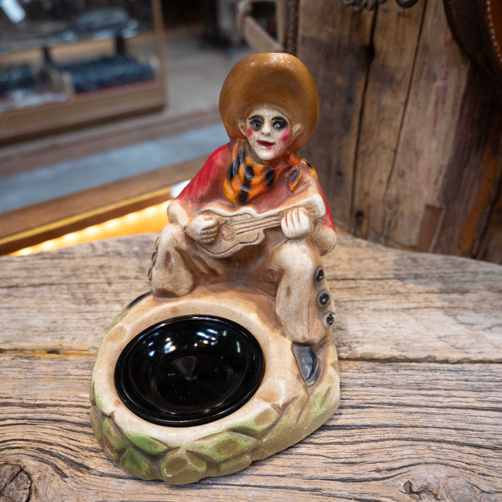 Singing Guitar Player Chalkware Ashtray w/Original Glass - Image 3