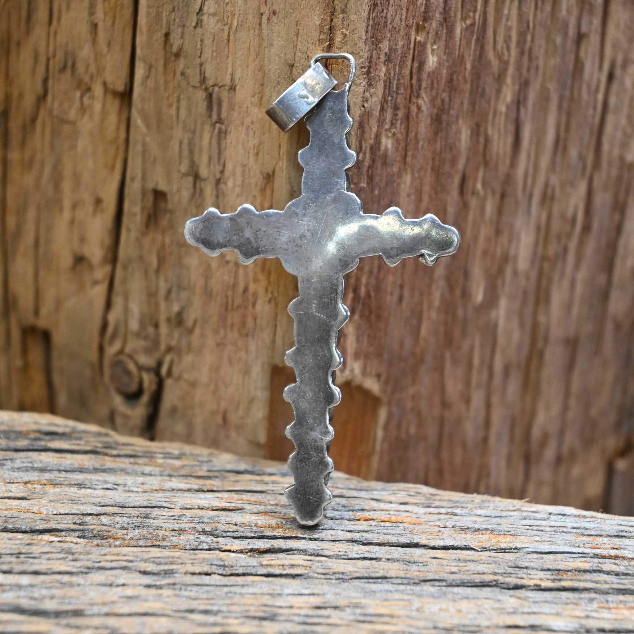 Vintage Sterling Silver Cross Pendant w/Lapis Lazili Stones - Image 2