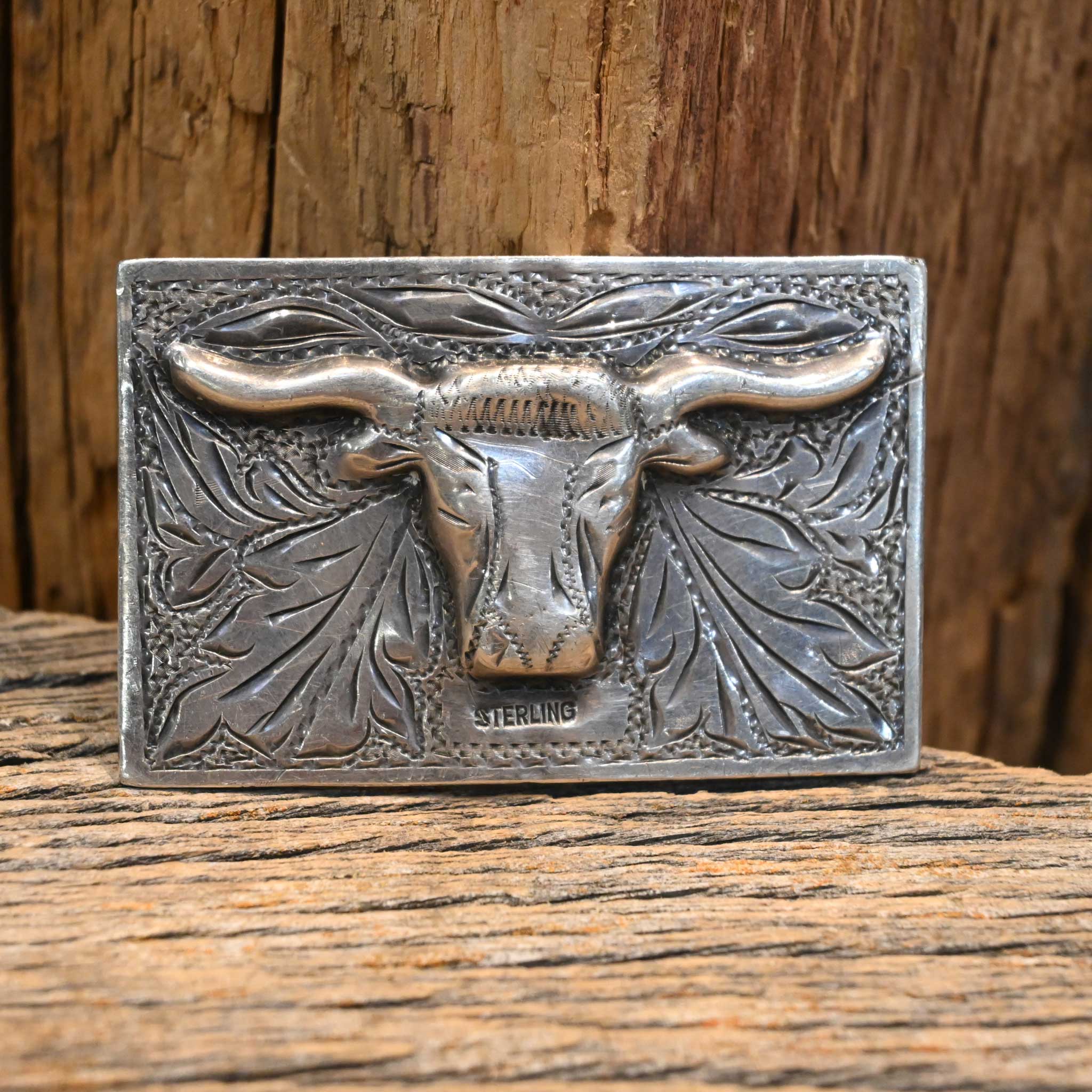 Vintage Sterling Silver Steer Head Belt Buckle