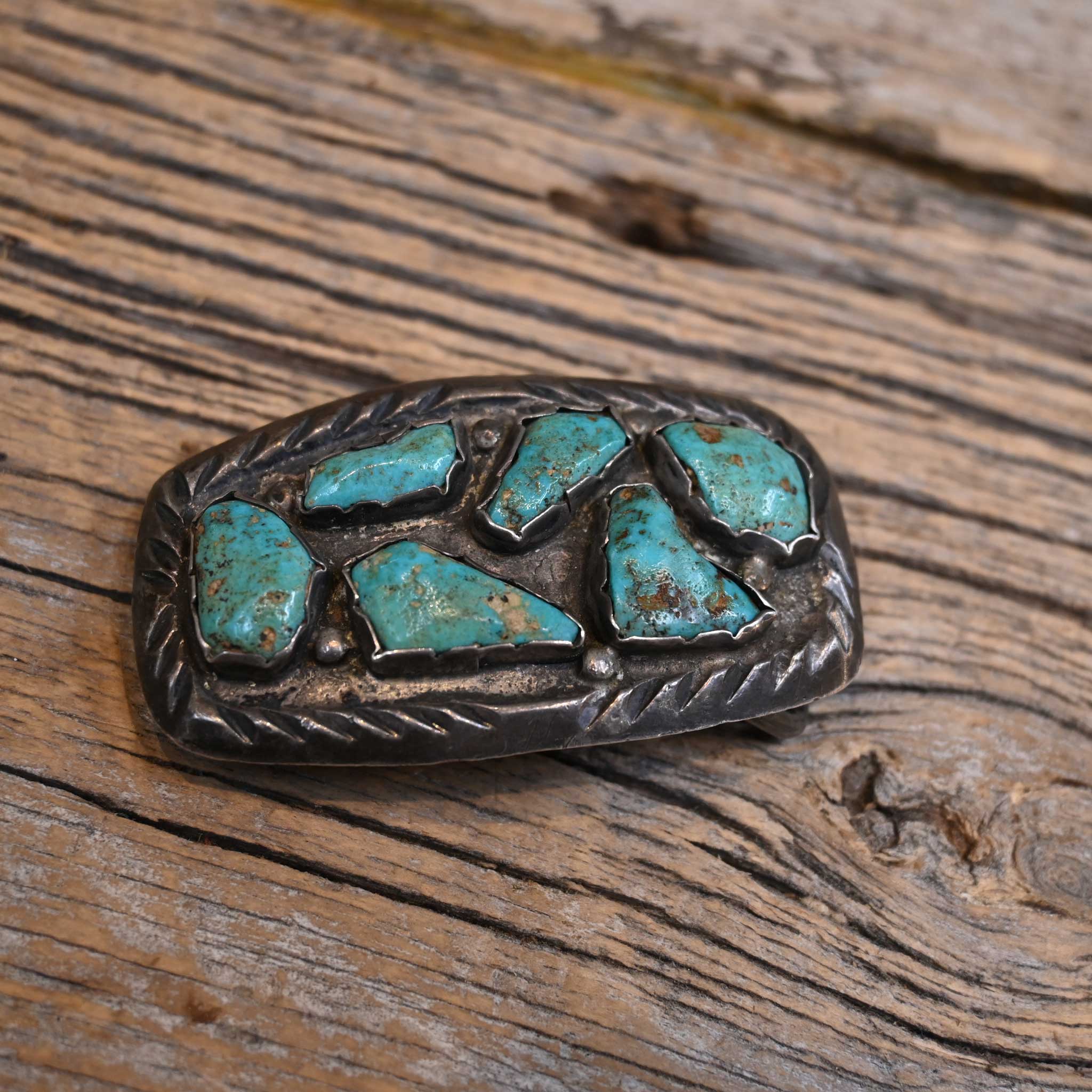 Small Sterling Silver Turqouis Stones Belt Buckle
