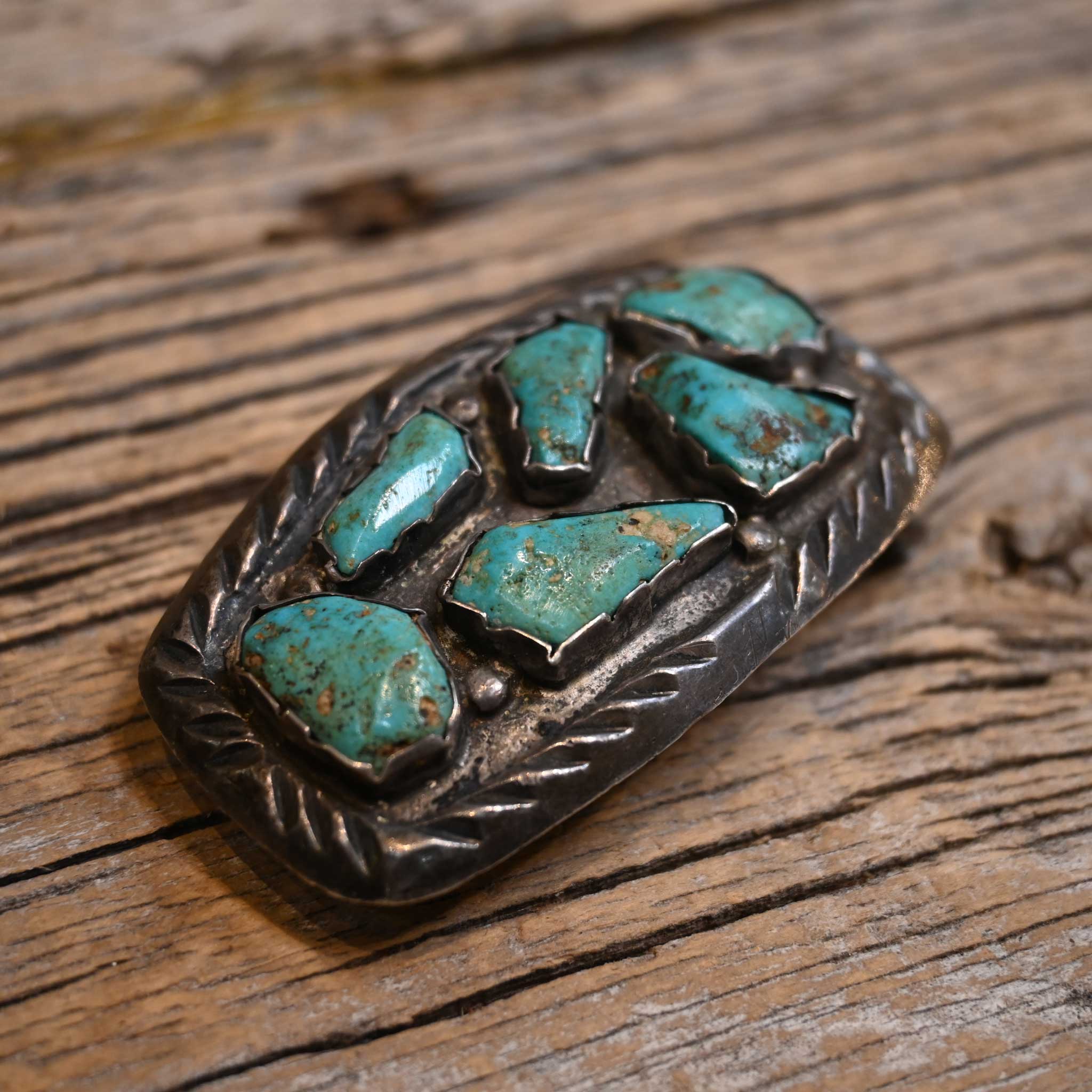 Small Sterling Silver Turqouis Stones Belt Buckle - Image 2