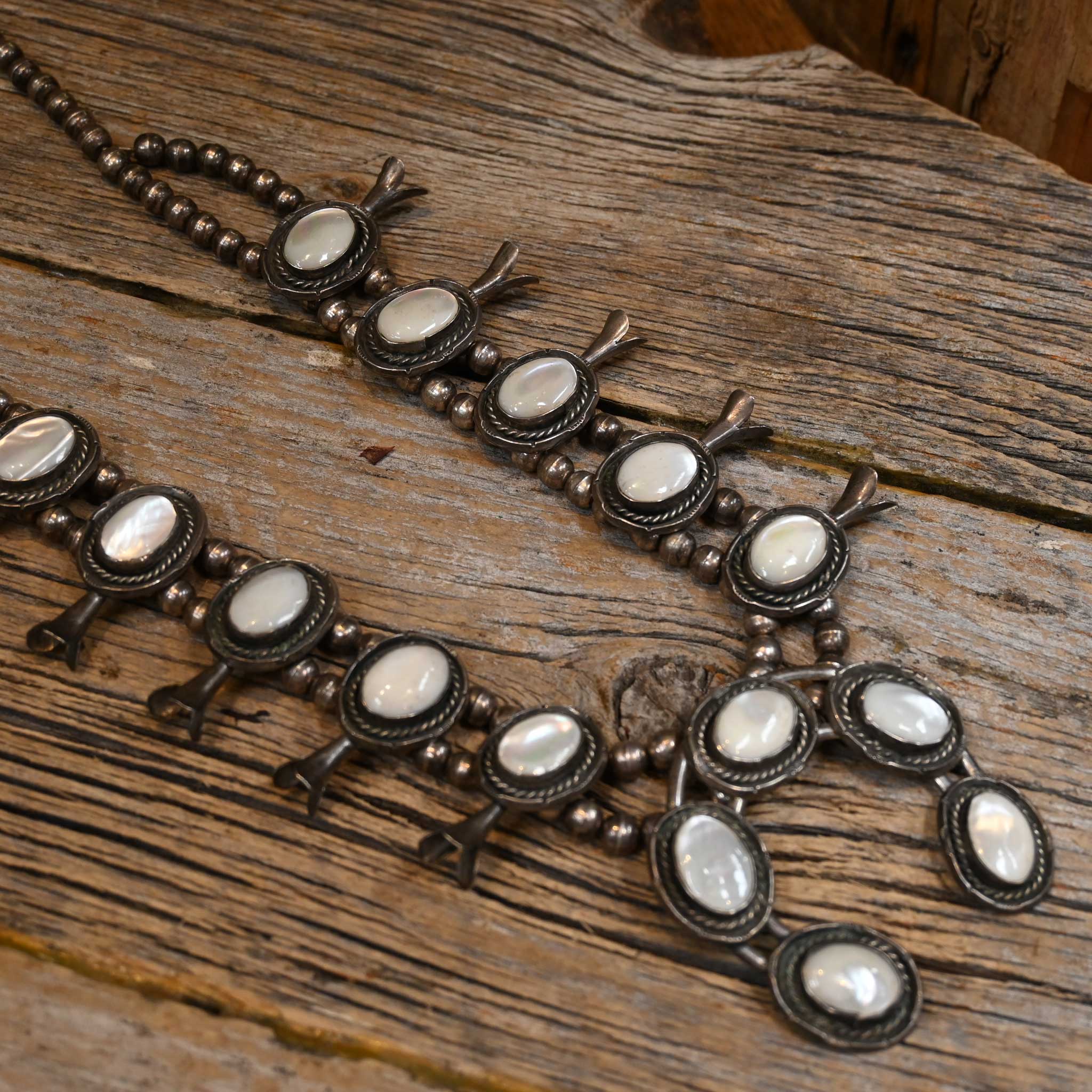 Vintage Stunning Mother of Pearl Squash Blossom Necklace