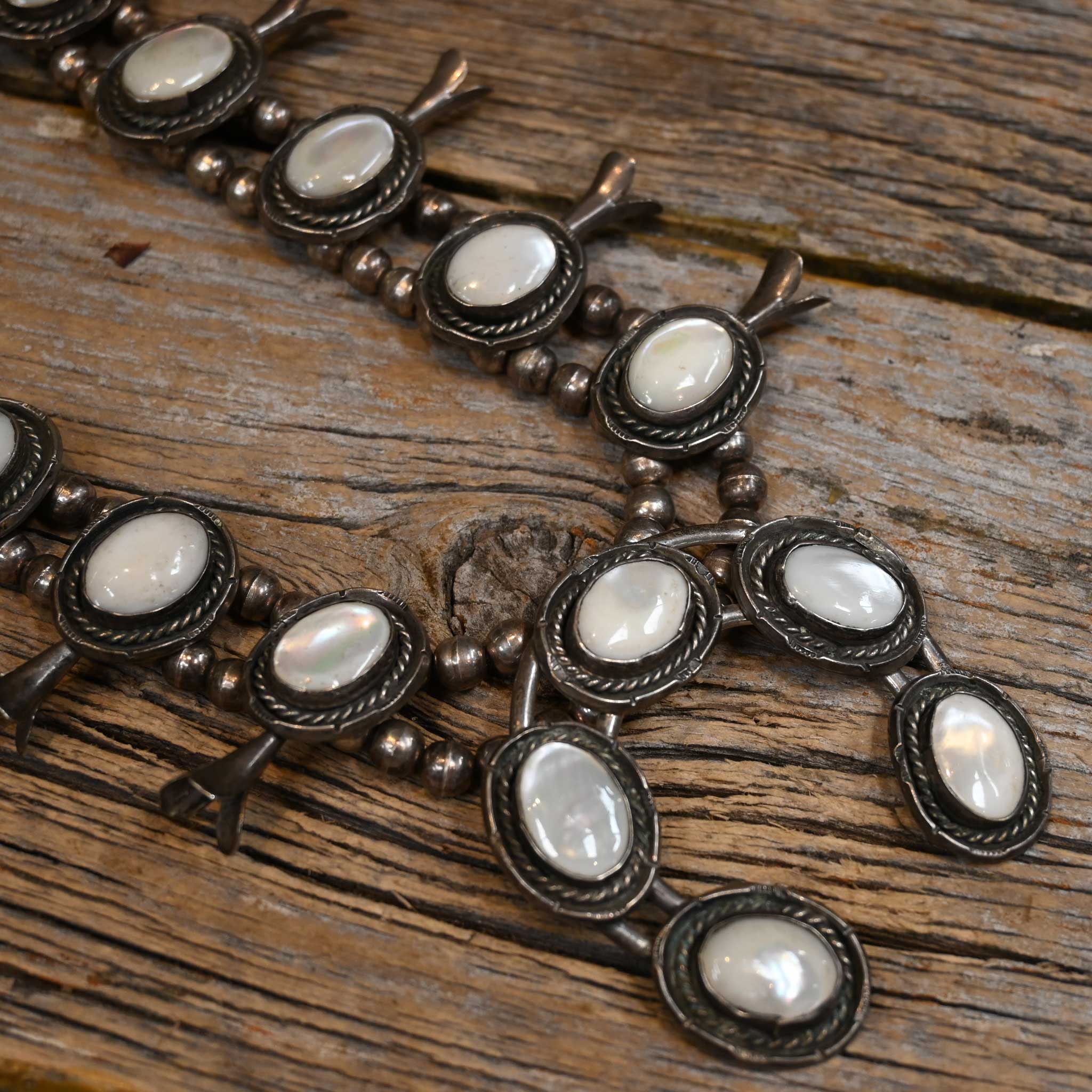 Vintage Stunning Mother of Pearl Squash Blossom Necklace - Image 2