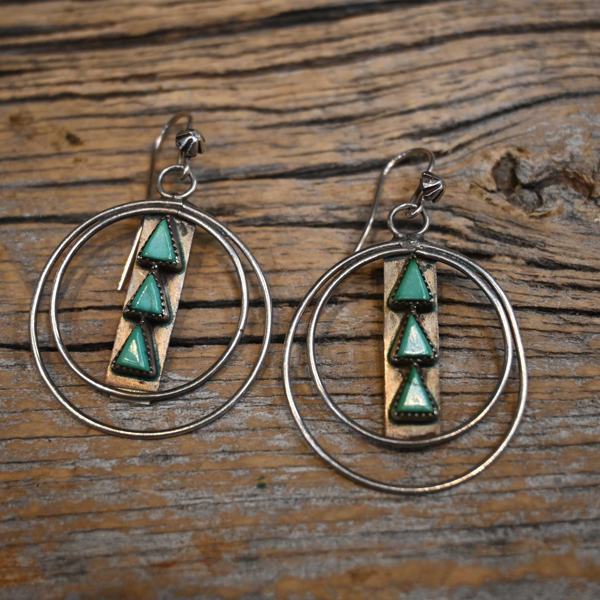 Vintage 1 1/2" Turquoise Sterling Silver Earrings