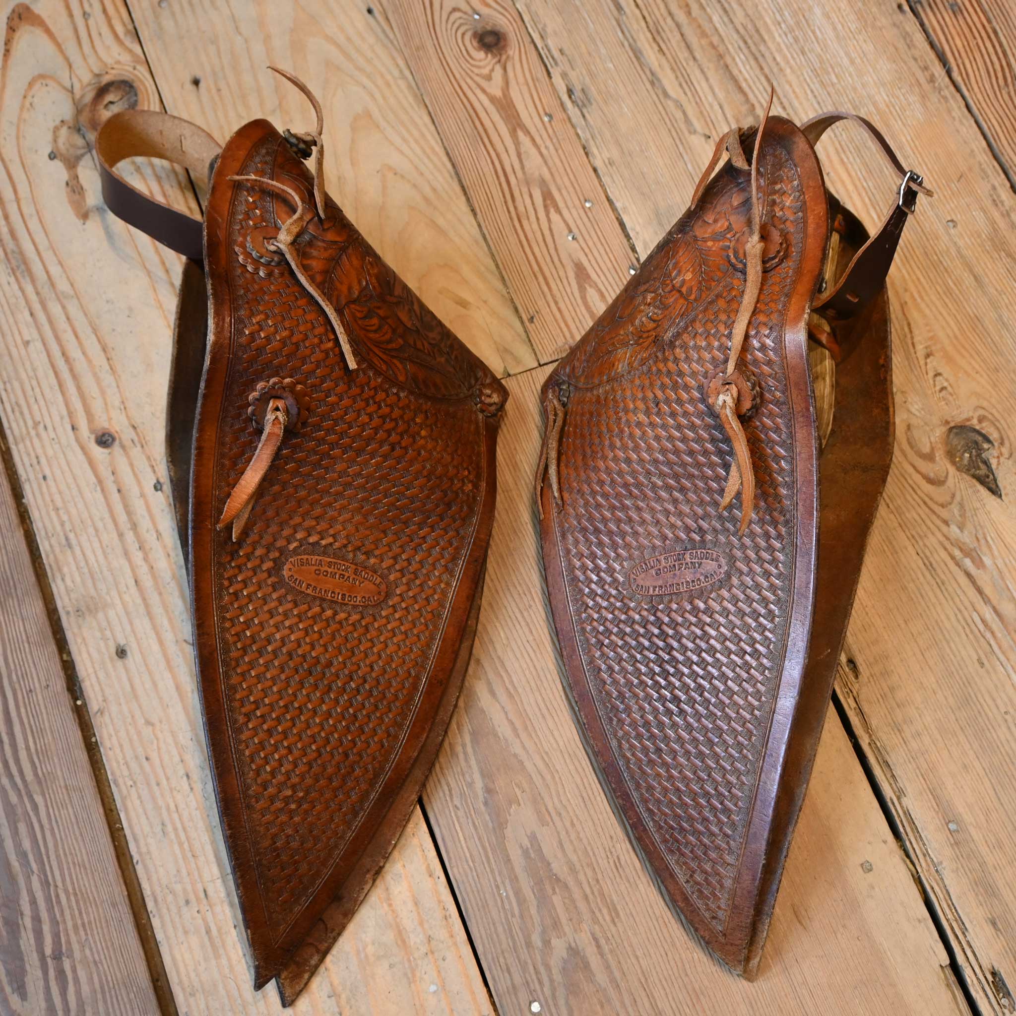 1920's Visalia Stock Saddle Co. Tooled Tapaderos - Image 3