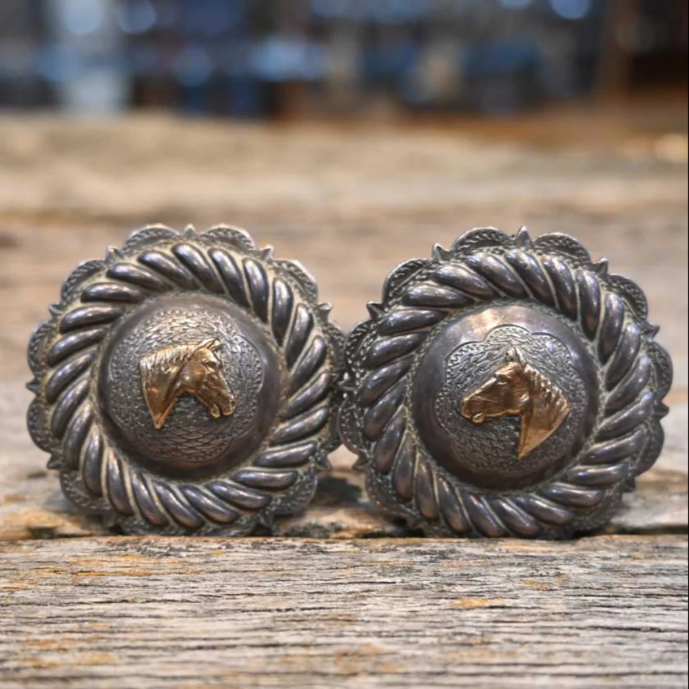 Vintage Silver Conchos w/14k Horse - Image 2