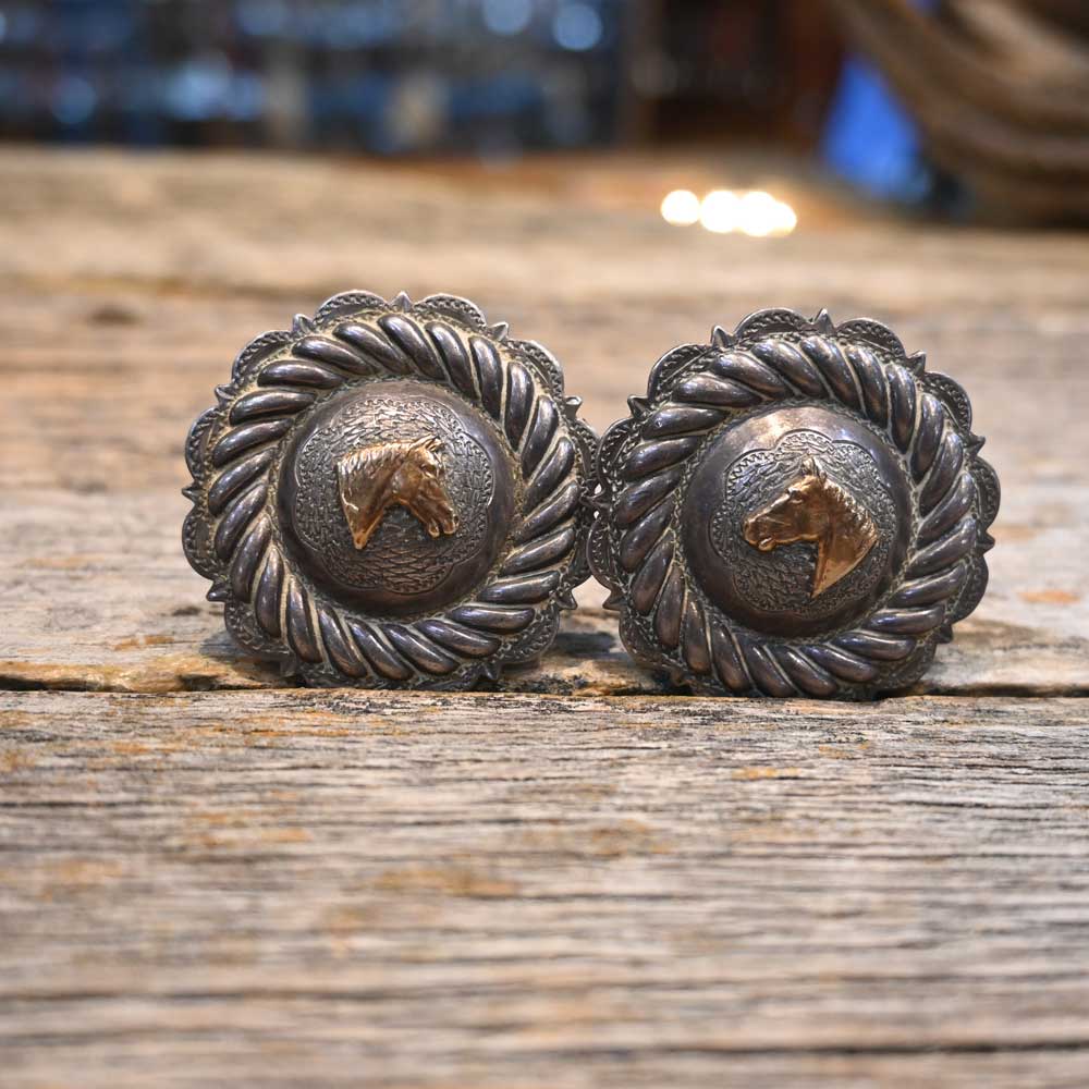 Vintage Silver Conchos w/14k Horse - Image 3